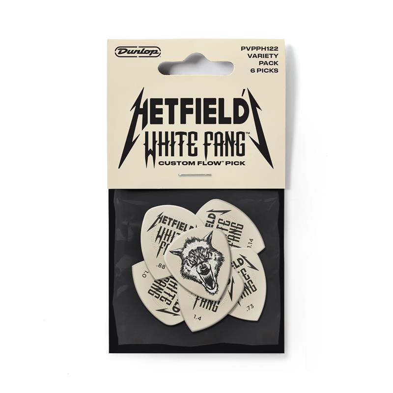 楽器種別：新品Dunlop (Jim Dunlop)/新品 商品一覧＞＞楽器アクセサリ【〜5，000円】 商品一覧＞＞ピック/Dunlop (Jim Dunlop) 商品一覧＞＞品揃え豊富な当店なら弦、パーツ、ケーブルなどのアクセサリーがまとめて揃います！Dunlop (Jim Dunlop) PVPPH122 HETFIELD’S WHITE FANG CUSTOM FLOW PICK VARIETY PACK（バラエティーパック / 6枚入り）商品説明James Hetfieldの激しいリフワークに耐えうる素材としてFlow(R)をチョイス。表面に施されたグリップにより激しい演奏でもピックがズレず演奏を支えます。バラエティーパック内容 ：.73， .88， 1.0， 1.4， 1.14mm x2イケベカテゴリ_楽器アクセサリ_ピック_Dunlop (Jim Dunlop)_新品 SW_Dunlop (Jim Dunlop)_新品 JAN:0710137145122 登録日:2026/03/11 ピック ギターピック ダンロップ ジムダン ジムダンロップ