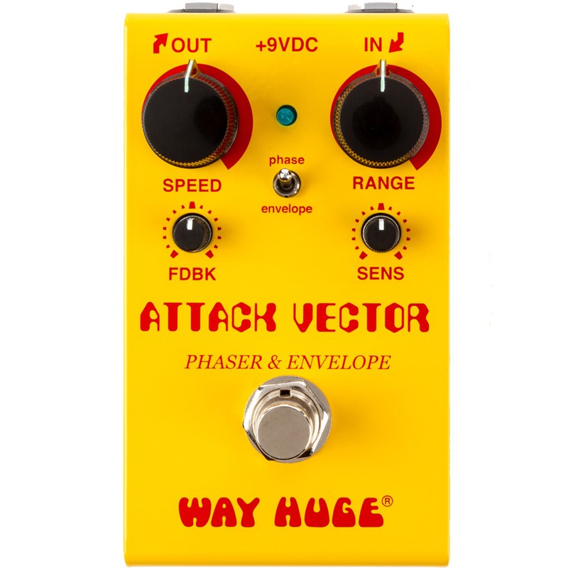 楽器種別：新品WAYHUGE/新品 商品一覧＞＞エフェクター【25，000円〜50，000円】 商品一覧＞＞ギター用エフェクター/モジュレーション系/その他・複合系/WAYHUGE 商品一覧＞＞安心してお買い物頂けるよう、コンパクトもマルチも丁寧梱包でお届けします！WAYHUGE WM92 Attack Vector商品説明PHASER & ENVELOPE無限の可能性を秘めた2つのエフェクトを1台のペダルにファンキーでグルーヴィーなプレイには欠かせないフェイザーやエンベロープ・フィルター。Way Huge Attack Vector Phaser & Envelopeはこれら2つのエフェクトをひとつのコンパクトなボディに搭載した最高にクールなペダルです。左側の2つのノブはフェイザーのモジュレーションスピードとフィードバックをコントロールし、クラシカルなサウンドからモダンなフェイズサウンドまで自在に演出可能。右側の2つのノブはエンベロープ・フィルターのかかり具合を微調整可能。スイッチによる切替でこれらを単体での使用だけでなく組み合わせることができ、ソウルフルなプレイからスペイシーな飛び道具サウンドまで自由自在。ホットなカラーの最高にクールなペダル、Attack Vectorはあなたの新たな相棒となるかもしれません。ギターのほか、ベースでの使用にもおすすめです。・フェイズシフターとエンベロープ・フィルターをコンパクトな筐体に搭載・それぞれの単独使用はもちろん、組み合わせての使用も可能商品詳細電源9V：006P/9V電池、または9V AC/DCアダプター外形寸法：58(W)×103(D)×55(H)mmイケベカテゴリ_エフェクター_ギター用エフェクター_モジュレーション系_その他・複合系_WAYHUGE_新品 SW_WAYHUGE_新品 JAN:0710137132771 登録日:2023/02/16 エフェクター コンパクトエフェクター ストンプボックス