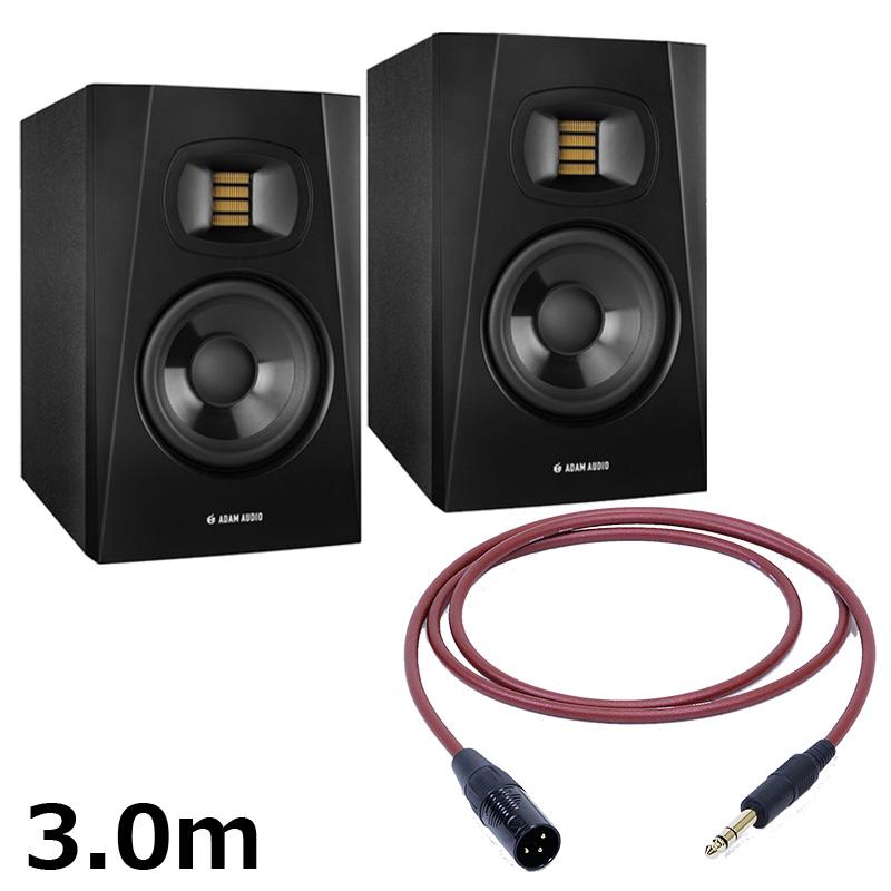 楽器種別：新品ADAM/新品 商品一覧＞＞レコーディング【40，000円〜80，000円】 商品一覧＞＞モニタースピーカー/モニタースピーカー/ADAM 商品一覧＞＞パワーレックは、専門スタッフに気軽に相談できる渋谷発のDTM・レコーディング機材専門フロアです。ADAM T5V (ペア)【PASSGO REDスピーカーケーブルセット(TRS-XLR)3.0m】(アダム)(2ウェイモニタースピーカー)商品説明【セット内容】・T5V：2個（JAN：4260113133668）・PASSGO RED TXM Cable (1.5m)：2個（JAN：4580210600567）【T5V】★高性能かつコストパフォーマンスに優れたTシリーズモニターT5Vは非常に手頃な価格の2ウェイ・モニターで、自宅スタジオや小規模なコントロールルームに最適な製品です。T5Vは5インチのウーファーを搭載しており、45 Hzまで伸びた低域再生能力を持っています。新たに開発されたU-ARTツイーターは、25kHzまでの高域が再生可能で、高解像度が求められるレコーディングやミキシング作業にも対応しています。U-ARTツイーターには、ADAM AudioのフラッグシップSシリーズモニターでも使用されているHPS（High-frequency Propagation System）と同様のウェーブガイドが使用されており、高域における均一な放射特性が実現されることで、非常に広いスイートスポットを提供します。これにより、限られたリスニングポジションに縛られることなく、自由に作業を行うことができます。フロントに面取りが施されたキャビネットにはリア・ファイアリング型のバスレフポートがついており、そのコンパクトなサイズによって、スペースの限られた場所でも問題なく使用することができます。クロスオーバーとイコライジングは内蔵されたDSPによって制御され、入力部にはRCAとXLRのアナログ接続が用意されています。ウーファー用の50WクラスDアンプとU-ARTツイーター用の20WクラスDアンプを搭載したT5Vは、ペアで最大106dBのSPLを再生可能です。優れた音響特性、コンパクトなサイズ、そしてその並外れたコストパフォーマンスにより、音楽、映像、放送制作における小規模なコントロールルームでの使用に最適です。よりディープな帯域のモニタリングには、ADAM Sub7およびSub8サブウーファーと組み合わせて使用することをお勧めします。●高性能かつコストパフォーマンスに優れたモニターADAM Audioの新しいTシリーズは、高性能かつコストパフォーマンスに優れた、プロフェッショナルな2ウェイ・パワードスタジオモニターです。5インチウーファーを搭載したT5V、そして7インチウーファーを搭載したT7Vの2モデルから成り立っており、両モデルとも同じU-ART（Unique Accelerated Ribbon Tweeter）高域ドライバーを採用しています。面取りの施されたキャビネット設計、リア・ファイアリング型バスレフポート、内蔵DSPによるクロスオーバーとイコライゼーションの制御、そしてRCAとXLRに対応したマルチウェイ・アナログ接続が特徴です。T5VおよびT7VはADAM Sub7およびSub8サブウーファーと組み合わせて使用することが可能です。幅広い周波数特性、高ダイナミックレンジ、優れたトランジェントレスポンス、そして広いスイートスポットを提供するTシリーズは、そのコンパクトなサイズを凌駕する優れた性能を備えています。音楽制作、映像ポストプロダクション、放送制作などの小規模なコントロールルームでの使用に適しています。コストパフォーマンスに非常に優れた価格設定により、Tシリーズのモニターは予算に限りのあるプロジェクトにも最適な選択肢です。●HPSウェーブガイドを備えた新開発のU-ARTツィーターADAM Audioのフラッグシップ製品であるSシリーズで採用されている多くの技術革新が、Tシリーズにも活用されています。Tシリーズの新しい1.9インチU-ARTツイーターは、AXシリーズおよびSシリーズでそれぞれ採用されているADAM Audioの象徴的なX-ARTおよびS-ARTツイーター技術がそのデザインのベースとなっています。U-ARTツイーターには、ADAM AudioのフラッグシップSシリーズモニターでも使用されているHPS（High-frequency Propagation System）と同様のウェーブガイドが使用されており、高域における均一な放射特性が実現されています。●新しいクラスDアンプとDSP制御によるルームEQTシリーズモニターの両機種には、新しいクラスDアンプ（ツイーター用に20W、ウーファー用に50W）、ユニバーサル電源、そしてSシリーズの開発で確立された内蔵DSP技術に由来するクロスオーバー設計が搭載されています。T5VとT7Vのリアパネルには、XLRコネクタとRCAジャックが設備されており、それぞれ+ 4dBuのバランス入力と-10dBVのアンバランス入力に対応しています。入力の切り替えは、同じくリアパネルに設けられた切替えスイッチによって行うことができます。ユニバーサル電源の搭載により、T5VおよびT7Vは100240 V、5060 HzのAC電圧に自動的に対応することが可能です。これらの機能により、Tシリーズモニターは世界中のレコーディングシステムに容易に接続することができ、DAWインタフェースとの接続においても、バランス型、アンバランス型を問わず使用することができます。ルームEQには2つの3段切替えスイッチが用意されており、フラットな設定の他に、それぞれ低域と高域を±2 dBでブースト／カットすることができます。このルームEQ機能を使用することで、棚、テーブルトップ、コンソールブリッジといった様々な設置場所に適応するよう周波数特性を調整することができ、また、近接した壁からの影響に対しても性能を微調整することができます。■T5Vの技術仕様◎ウーファー個数:1バスケット直径:127mm / 5inchコーン材質:ポリプロピレン◎ツイーター個数：1タイプ：U-ARTダイアフラム面積:2420mm2 / 4inch2同等ダイアフラム直径:48mm / 1.9inch速度変換比率: 4:1ダイアフラム重量:0.17gウェーブガイド:HPS◎内蔵アンプ個数:2ウーファー:1タイプ:PWM出力（RMS):50Wツイーター:1タイプ:PWM出力（RMS):20W◎コントロール入力感度:スイッチ切替え +4dBu/-10dBVゲイン:Yes高域シェルビングEQ:-2dB， 0dB， +2dB低域シェルビングEQ:-2dB， 0dB， +2dB◎入力コネクタアナログ:XLR， RCA入力インピーダンス:10kOhm / 20kOhm◎一般データパネル:背面周波数特性:45Hz~25kHzTHD ＞ 80Hz:0.5%最大SPL@1m（ペア）:≧106dBクロスオーバー周波数:3kHz最大消費電力:132W重量:5.7kg寸法（HxWxD):298 x 179 x 297mm保証:2年間（延長保証有り）付属品:パワーコード、クイックスタートガイド【PASSGO RED TXM Cable】【PASSGO RED Cable】音を繋ぐ。まっすぐ通す。■高品質と優れた価格バランスを追求した、PASSGO Cableのスタンダードライン「パスゴーレッド」PASSGO REDは、手頃な価格ながら高品質で、音楽制作からライブまで幅広いシーンで安心して使用できる、扱いやすいスタンダードケーブルです。導体には純度99.99%以上の第一種OFC（高純度無酸素銅C1011）と、純度99.96%以上のOFCを組み合わせたハイブリッド構造を採用。2種類のOFCを撚り合わせることで、低域から高域までバランスの取れた自然な音の伝達と、スムーズな信号伝送を実現しました。ボーカルやギターなどの楽器レコーディングはもちろん、音楽制作、ライブ、DJ、ストリーミング、オーディオリスニングまで、さまざまな用途に対応する扱いやすいスタンダードケーブルです。ケーブルカラーには深紅（クリムゾン）を採用。ラメを散りばめた外装により、ライブや制作現場でも他のケーブルと識別しやすいデザインとなっています。ケーブルの柔軟性や手触りにもこだわり、取り回しの良いしなやかな質感に仕上げています。■【製品仕様(ラインナップ別)】・MICROPHONE CABLE（マイクロフォンケーブル/ラインケーブル/モニタースピーカーケーブル/バランスケーブル）導体：2種類のOFCハイブリッド構成スケア数（1芯あたり)：0.22sqmm絶縁体：LDPE芯数：2シールド：導電性PVC+横巻シールドジャケット：PVC外径：5.5mmXLRプラグ：REAN XLR 金メッキTRSプラグ：6.3mm-3極 金メッキに樹脂ボディ長さ：1.5m， 3.0m， 5.0m， 7.0m， 10m※製品の仕様・外観は予告なく変更となる場合がございます。※本製品はパッケージ（ビニール袋）開封後（切断後）の返品・交換はお受けできません。恐れ入りますが、ご購入前に仕様をご確認ください。イケベカテゴリ_レコーディング_モニタースピーカー_モニタースピーカー_ADAM_新品 SW_ADAM_新品 登録日:2026/05/05 モニタースピーカー スタジオモニター アダム アダムオーディオ