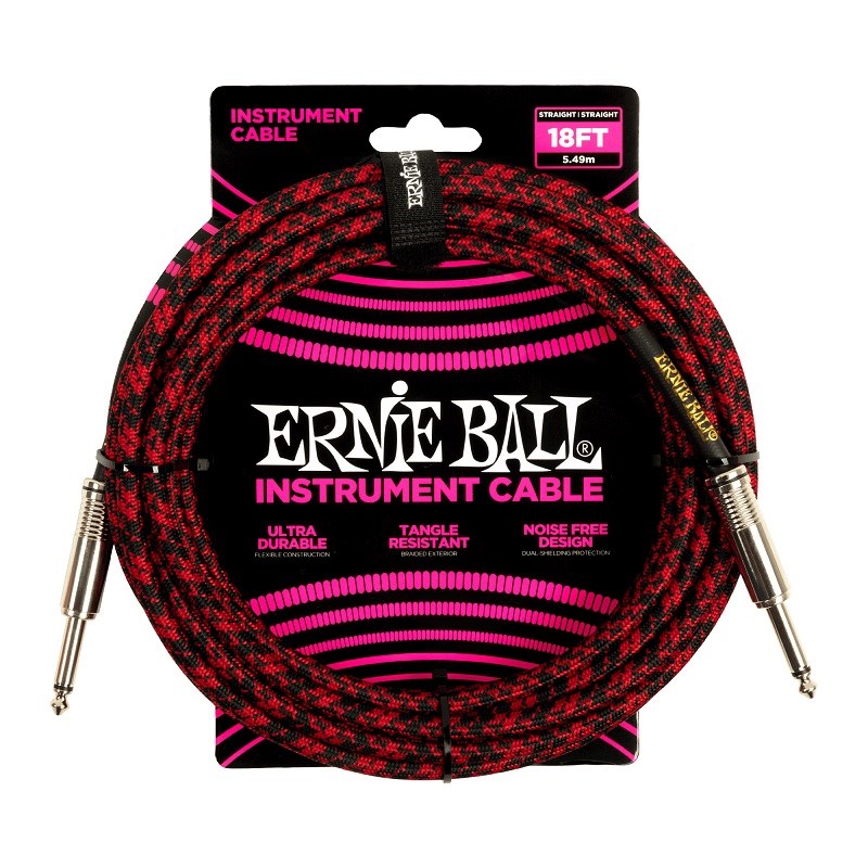 ERNIE BALL 【半期決算セール】 Braided Instrument Cable 18ft S/S (Red/Black) [#6396]...