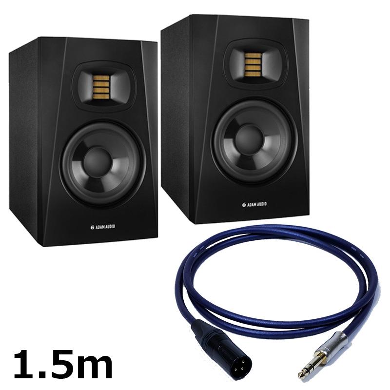 楽器種別：新品ADAM/新品 商品一覧＞＞レコーディング【40，000円〜80，000円】 商品一覧＞＞モニタースピーカー/モニタースピーカー/ADAM 商品一覧＞＞パワーレックは、専門スタッフに気軽に相談できる渋谷発のDTM・レコーディング機材専門フロアです。ADAM T5V (ペア)【PASSGO BLUEスピーカーケーブルセット(TRS-XLR)1.5m】(アダム)(2ウェイモニタースピーカー)商品説明【セット内容】・T5V：2個（JAN：4260113133668）・PASSGO BLUE TXM Cable (1.5m)：2個（JAN：4580210600802）【T5V】★高性能かつコストパフォーマンスに優れたTシリーズモニターT5Vは非常に手頃な価格の2ウェイ・モニターで、自宅スタジオや小規模なコントロールルームに最適な製品です。T5Vは5インチのウーファーを搭載しており、45 Hzまで伸びた低域再生能力を持っています。新たに開発されたU-ARTツイーターは、25kHzまでの高域が再生可能で、高解像度が求められるレコーディングやミキシング作業にも対応しています。U-ARTツイーターには、ADAM AudioのフラッグシップSシリーズモニターでも使用されているHPS（High-frequency Propagation System）と同様のウェーブガイドが使用されており、高域における均一な放射特性が実現されることで、非常に広いスイートスポットを提供します。これにより、限られたリスニングポジションに縛られることなく、自由に作業を行うことができます。フロントに面取りが施されたキャビネットにはリア・ファイアリング型のバスレフポートがついており、そのコンパクトなサイズによって、スペースの限られた場所でも問題なく使用することができます。クロスオーバーとイコライジングは内蔵されたDSPによって制御され、入力部にはRCAとXLRのアナログ接続が用意されています。ウーファー用の50WクラスDアンプとU-ARTツイーター用の20WクラスDアンプを搭載したT5Vは、ペアで最大106dBのSPLを再生可能です。優れた音響特性、コンパクトなサイズ、そしてその並外れたコストパフォーマンスにより、音楽、映像、放送制作における小規模なコントロールルームでの使用に最適です。よりディープな帯域のモニタリングには、ADAM Sub7およびSub8サブウーファーと組み合わせて使用することをお勧めします。●高性能かつコストパフォーマンスに優れたモニターADAM Audioの新しいTシリーズは、高性能かつコストパフォーマンスに優れた、プロフェッショナルな2ウェイ・パワードスタジオモニターです。5インチウーファーを搭載したT5V、そして7インチウーファーを搭載したT7Vの2モデルから成り立っており、両モデルとも同じU-ART（Unique Accelerated Ribbon Tweeter）高域ドライバーを採用しています。面取りの施されたキャビネット設計、リア・ファイアリング型バスレフポート、内蔵DSPによるクロスオーバーとイコライゼーションの制御、そしてRCAとXLRに対応したマルチウェイ・アナログ接続が特徴です。T5VおよびT7VはADAM Sub7およびSub8サブウーファーと組み合わせて使用することが可能です。幅広い周波数特性、高ダイナミックレンジ、優れたトランジェントレスポンス、そして広いスイートスポットを提供するTシリーズは、そのコンパクトなサイズを凌駕する優れた性能を備えています。音楽制作、映像ポストプロダクション、放送制作などの小規模なコントロールルームでの使用に適しています。コストパフォーマンスに非常に優れた価格設定により、Tシリーズのモニターは予算に限りのあるプロジェクトにも最適な選択肢です。●HPSウェーブガイドを備えた新開発のU-ARTツィーターADAM Audioのフラッグシップ製品であるSシリーズで採用されている多くの技術革新が、Tシリーズにも活用されています。Tシリーズの新しい1.9インチU-ARTツイーターは、AXシリーズおよびSシリーズでそれぞれ採用されているADAM Audioの象徴的なX-ARTおよびS-ARTツイーター技術がそのデザインのベースとなっています。U-ARTツイーターには、ADAM AudioのフラッグシップSシリーズモニターでも使用されているHPS（High-frequency Propagation System）と同様のウェーブガイドが使用されており、高域における均一な放射特性が実現されています。●新しいクラスDアンプとDSP制御によるルームEQTシリーズモニターの両機種には、新しいクラスDアンプ（ツイーター用に20W、ウーファー用に50W）、ユニバーサル電源、そしてSシリーズの開発で確立された内蔵DSP技術に由来するクロスオーバー設計が搭載されています。T5VとT7Vのリアパネルには、XLRコネクタとRCAジャックが設備されており、それぞれ+ 4dBuのバランス入力と-10dBVのアンバランス入力に対応しています。入力の切り替えは、同じくリアパネルに設けられた切替えスイッチによって行うことができます。ユニバーサル電源の搭載により、T5VおよびT7Vは100240 V、5060 HzのAC電圧に自動的に対応することが可能です。これらの機能により、Tシリーズモニターは世界中のレコーディングシステムに容易に接続することができ、DAWインタフェースとの接続においても、バランス型、アンバランス型を問わず使用することができます。ルームEQには2つの3段切替えスイッチが用意されており、フラットな設定の他に、それぞれ低域と高域を±2 dBでブースト／カットすることができます。このルームEQ機能を使用することで、棚、テーブルトップ、コンソールブリッジといった様々な設置場所に適応するよう周波数特性を調整することができ、また、近接した壁からの影響に対しても性能を微調整することができます。■T5Vの技術仕様◎ウーファー個数:1バスケット直径:127mm / 5inchコーン材質:ポリプロピレン◎ツイーター個数：1タイプ：U-ARTダイアフラム面積:2420mm2 / 4inch2同等ダイアフラム直径:48mm / 1.9inch速度変換比率: 4:1ダイアフラム重量:0.17gウェーブガイド:HPS◎内蔵アンプ個数:2ウーファー:1タイプ:PWM出力（RMS):50Wツイーター:1タイプ:PWM出力（RMS):20W◎コントロール入力感度:スイッチ切替え +4dBu/-10dBVゲイン:Yes高域シェルビングEQ:-2dB， 0dB， +2dB低域シェルビングEQ:-2dB， 0dB， +2dB◎入力コネクタアナログ:XLR， RCA入力インピーダンス:10kOhm / 20kOhm◎一般データパネル:背面周波数特性:45Hz~25kHzTHD ＞ 80Hz:0.5%最大SPL@1m（ペア）:≧106dBクロスオーバー周波数:3kHz最大消費電力:132W重量:5.7kg寸法（HxWxD):298 x 179 x 297mm保証:2年間（延長保証有り）付属品:パワーコード、クイックスタートガイド【PASSGO BLUE TXM Cable】【PASSGO BLUE Cable】音をダイレクトに繋ぐ。表現をさらに前へ。■ 高音質と演奏者の思い描くサウンドを両立した、PASSGO Cableのハイパフォーマンスライン「パスゴーブルー」PASSGO BLUEは、銀メッキ軟銅線と純度99.96%以上の無酸素銅（OFC）を組み合わせたハイブリッド導体を採用。バランスの取れた中低域に加え、銀メッキ導体によるスムーズな高域の伸びを実現し、音楽性とダイレクトな信号伝送を両立しました。スムーズな高域の伸びは、ボーカルやギターなどの楽器のニュアンスを自然に伝え、演奏者が思い描く音をより正確に表現します。シールドには乱れにくい編組シールドを採用し、約95%のノイズ遮蔽率を確保。外来ノイズの影響を抑え、安定した信号伝送を可能にしています。ライブ、レコーディング、DJ、ストリーミング、オーディオリスニングなど、さまざまな用途でワンランク上のレコーディングクオリティを提供します。ケーブルカラーには落ち着きのある濃紺（ネイビー）を採用。ラメを散りばめた外装により、識別しやすく、使用環境にもマッチしたデザインです。また、ケーブルの柔軟性や手触りにもこだわり、取り回しの良いしなやかな質感に仕上げています。■【製品仕様(ラインナップ別)】・MICROPHONE CABLE（マイクロフォンケーブル/ラインケーブル/モニタースピーカーケーブル/バランスケーブル）導体：銀メッキ銅線とOFCのハイブリッド構成スケア数(1芯あたり)：0.33sqmm絶縁体：LDPE芯数：2シールド：導電性PVC+編組シールドジャケット：PVC外径：6.0mmXLRプラグ：Neutrik XLR 金メッキTRSプラグ：金メッキ 6.3mm-3極 に真鍮スリーブ長さ：1.5m， 3.0m， 5.0m， 7.0m， 10m※製品の仕様・外観は予告なく変更となる場合がございます。※本製品はパッケージ（ビニール袋）開封後（切断後）の返品・交換はお受けできません。恐れ入りますが、ご購入前に仕様をご確認ください。イケベカテゴリ_レコーディング_モニタースピーカー_モニタースピーカー_ADAM_新品 SW_ADAM_新品 登録日:2026/05/05 モニタースピーカー スタジオモニター アダム アダムオーディオ