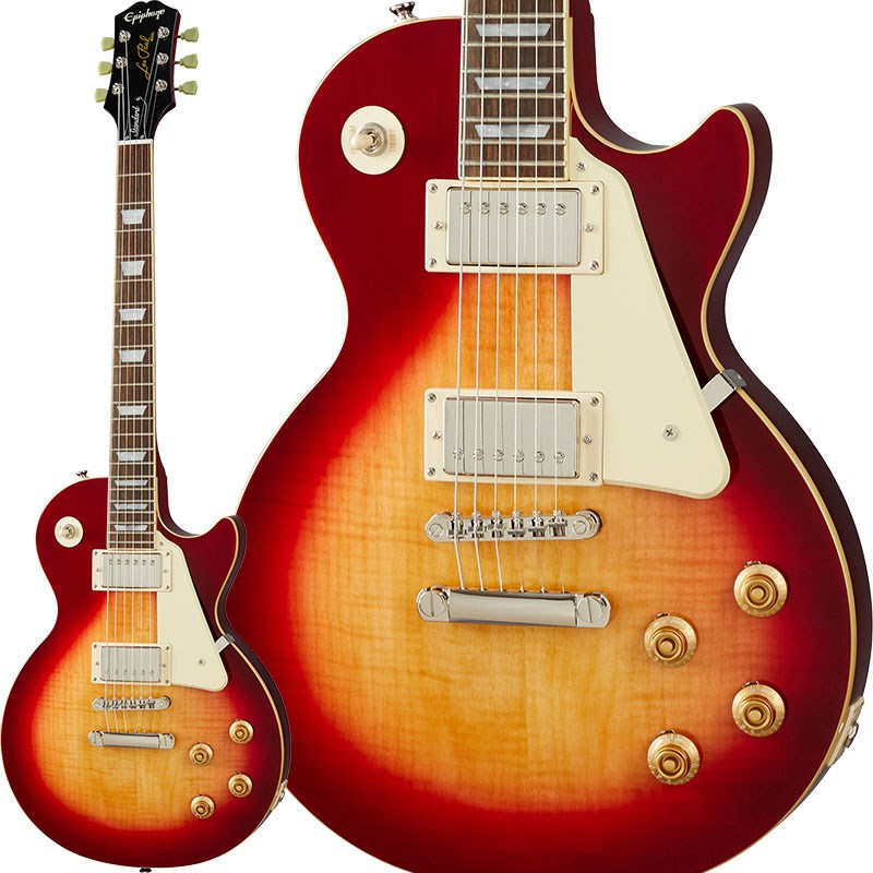 楽器種別：新品エレキギター/Epiphone 商品一覧＞＞エレキギター/Epiphone/レスポール 商品一覧＞＞エレキギター【50，000円〜105，000円】 商品一覧＞＞当店のギターは、出荷前に専門スタッフが検品・調整しているので安心です！Epiphone Les Paul Standard '50s (Heritage Cherry Sunburst)商品説明Epiphone Inspired By Gibson CollectionEpiphone（エピフォン）は、2020年製品ラインナップを大幅リニューアル！エピフォン・インスパイアードバイ・ギブソンは2つのカテゴリーで展開されます（オリジナル/モダンコレクション）。コチラのエピフォン・オリジナル・コレクションは、誕生以来エピフォンのアイコンとしてプレイヤーやミュージックシーンを支えてきたクラシックなアコースティックとエレクトリックの新しいギター・ラインナップです。カラマズーヘッド・ストックと呼ばれる新しいヘッドシェイプを採用。クラシックなルックスながらも、長年エピフォンブランドで培ったエレクトロニックスやその他技術などを採用しています。レスポール・スタンダード'50sは、1950年代のレスポールを再現したエピフォンのニューコレクションモデルです。50s Rounded Medium Cシェイプのマホガニーネックがセットされたメイプルトップのマホガニーボディには、50スタイルの配線とCTSエレクトロニクスを備えたProBuckerハムバッカーを搭載しております。※製品の特性上、杢目・色合いは1本1本異なります。商品詳細BodyBody Shape:Les PaulBody Material:MahoganyTop: Carved Hard Maple Cap with AAA Flame Maple VeneerBinding:CreamNeckMaterial:MahoganyProfile: 50s Rounded Medium CScale Length:24.75Fingerboard Radius:12Number Of Frets:22Frets:Medium JumboNut Material:Graph TechNut Width:1.693Joint: Glued in; Set NeckHardwareFinish:NickelTuner Plating:NickelBridge: LockTone ABR Tune-O-MaticTailpiece: StopbarTuning Machines: Epiphone Vintage Deluxe 18:1 ratio machine headsPickguard: 1-Ply; Cream PVCTrussRod: AdjustableTruss Rod Cover: Bell Shaped; 2-layer (Black/White) EStrap Buttons: 2Pickup Covers: NickelElectronicsNeck Pickup: Epiphone ProBucker-1Bridge Pickup: Epiphone ProBucker-2Controls:2- Volume， 2- Tone CTS electronics 50s style wiringPickup Selector:3-way Epiphone toggleOutput Jack:1/4ソフトケース付きイケベカテゴリ_ギター_エレキギター_Epiphone_レスポール_新品 JAN:4580568413161 登録日:2020/03/28 エレキギター エピフォン レスポール