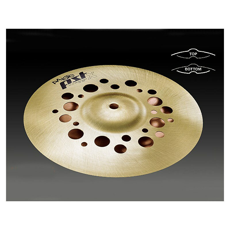 楽器種別：新品PAiSTe/PST-X 商品一覧＞＞PAiSTe/新品 商品一覧＞＞ドラム【10，000円〜25，000円】 商品一覧＞＞シンバル/スプラッシュ/PAiSTe 商品一覧＞＞安心してお買い物頂けるよう、スネアもシンバルも丁寧梱包でお届けします！PAiSTe PST-X Splash Stack 10/8商品説明PST-X Splash Stack 10/8＜PST-X＞いわゆる、トラッシーなエフェクトサウンドを、クラッシュ・ライド・ハイハットといった、基本的なシンバル達にセットアップするのは、もはや、トレンドと言っても過言ではない状況です。そして、パイステは今、PST-Xシリーズを発売し、新たなステップへと進みます！PST-Xの基本的なモデルは、いわゆる「穴あき」シンバルのSwissモデル。様々なサイズ・形状のシンバルに、様々な大きさの穴を特別なレイアウトで開けることにより、ノイジーで、ダーティーで、トラッシーなサウンドを生み出しました。そして、同時にラインナップされた、アルミ製のPure Bellは、独自のキャラクターとコンセプトを打ち出しています。＜Splash Stack＞サイズは小さく、サウンドは、鋭くトラッシー・・・。10インチ/8インチ・ペアのスプラッシュ・スタックが、近年求められている、ショート・ディケイでカチっとしたアクセントの得られる、ドラマーやパーカッショニストのシンバル・コレクションを充実させます。トップは、トラッシーなサウンドを演出する、ブラス製のPST-X・ホール・パターンを採用した穴空きシンバル。ボトムは、トップよりも2インチ小口径で、トップとの設置面を最小にしている、チャイナ・スプラッシュの様な逆にしたベルを特長とする、2002ブロンズ製のシンバル、という2枚で構成。ドライでクリスピー、そして、ヌケが良く明瞭なサウンドが、素早くリズミックなパターンを演出。スタック系のシンバルとしてはもちろん、トラッシーなサウンドが加味された、クローズド・ハットとしてのご使用もオススメです。サイズ：Top 10 / Bottom 8材質：Top ブラス / Bottom 2002ブロンズイケベカテゴリ_ドラム_シンバル_スプラッシュ_PAiSTe_PST-X_新品 SW_PAiSTe_新品 JAN:0697643116443 登録日:2018/07/28 シンバル パイステ
