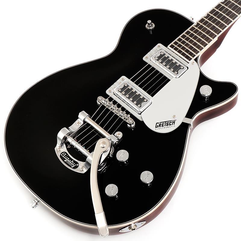 楽器種別：新品GRETSCH/Jet 商品一覧＞＞GRETSCH/新品 商品一覧＞＞エレキギター【70，000円〜135，000円】 商品一覧＞＞その他/GRETSCH 商品一覧＞＞当店のギターは、出荷前に専門スタッフが検品・調整しているので安心です！GRETSCH G5230T Electromatic Jet FT Single-Cut with Bigsby (Black)商品説明Gretsch Electromatic CollectionグレッチのJetに宿るピュアなJetパワーは、65年の歴史の中で、それを使用する特徴的なプレイヤーたちを象徴するサウンドとなりました。Bigsbyを備えた、全く新しいG5230T Electromatic Jet FT Single-Cut with Bigsbyは、本質的なJetパワーを忠実に再現し、驚くべき価格帯を実現しています。チェンバード・マホガニーボディ-ラウドでクリアかつクラシックなJetのトーンは、メイプルトップのチェンバード・マホガニーボディから始まり、豊かな低音域と中音域、非常に滑らかで存在感のある高音域を生み出します。その結果、堅牢でありながらもバランスの取れた、深い音の基盤を実現しています。 Black Top FilterTronPU真髄となる力と明晰さを兼ね備えた、Black Top FilterTron PUは、Electromatic Jet FTのチェンバード・ボディを増幅させ強調することで、ワイドでバランスの取れた、クリアなトーンを生み出します。ラウドでパンチの効いたこのJetは、どのレベルのゲインでも、驚くほどの明瞭なサウンドを出力します。そして、ボディとPUが一体となり、豊でレスポンスの良い低音域と中音域を稲妻のような速度で生み出し、またトゲのない輝く高音域を実現しています。Electromatic Jet FTの総合的なトーンコントロール機能には、より完全な調整を可能にする重要な機能が搭載されています。2PU個別のボリュームコントロールにマスタートーン、マスターボリュームとトレブルブリード回路の組み合わせることで、PUとトーンの設定を直感的かつ、広範囲に調整できます。※画像はサンプルです。製品の特性上、杢目、色合いは1本1本異なります。商品詳細Fingerboard Material: LaurelFingerboard Radius: 12 (305 mm)Neck Construction: Set-NeckNeck Finish: Gloss UrethaneNeck Material: MahoganyNeck Shape: Thin UNumber of Frets: 22Nut Material: Synthetic BoneNut Width: 1.6875 (42.86 mm)Position Inlays: Pearloid Neo-Classic ThumbnailString Nut: Synthetic BoneBody: Chambered MahoganyBody Binding: White with B/W PurflingBody Finish: GlossBody Material: Chambered MahoganyBody Shape: JetBody Style: Gretsch Chambered Body GuitarsBody Top: Arched Laminated MapleBracing: ChamberedWaist: 8.5 (216 mm)Bridge: Anchored Adjusto-MaticBridge Cover/Tailpiece: Bigsby B50Bridge Mounting: AnchoredControl Knobs: G-ArrowHardware Finish: ChromePickguard: Silver Plexi w/ Black Gretsch & Electromatic LogosStrap Buttons: Gretsch Knurled Strap Retainer KnobsStrings: Nickel Plated Steel (.010-.046 Gauges)Tuning Machines: Die-CastBridge Pickup: Black Top FilterTronControls: Volume 1. (Neck Pickup)、Volume 2. (Bridge Pickup)、Master Volume、Master ToneNeck Pickup: Black Top FilterTronPickup Configuration: FilterTron / FilterTronSwitching: 3-Position Toggle: Position 1. Bridge Pickup、Position 2. Bridge And Neck Pickups、Position 3. Neck Pickupソフトケース付属イケベカテゴリ_エレキギター_その他_GRETSCH_Jet_新品 SW_GRETSCH_新品 JAN:0885978906765 登録日:2025/11/23 エレキギター グレッチ ジェット