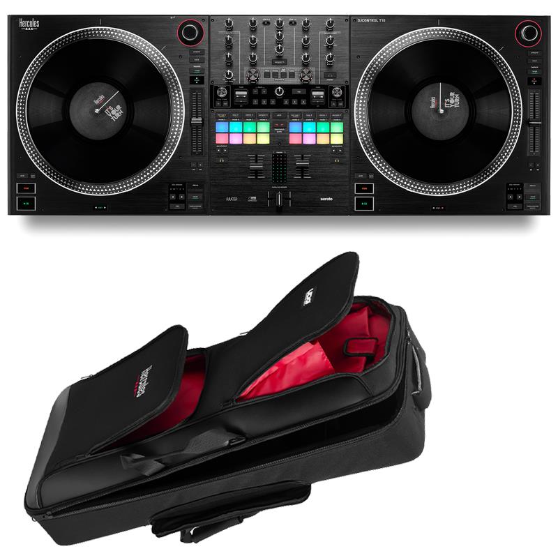 楽器種別：新品HERCULES/新品 商品一覧＞＞DJ機器【175，000円〜335，000円】 商品一覧＞＞DJコントローラー/HERCULES 商品一覧＞＞DJ関連機器担当部門 Power DJ'sは1998年開店　渋谷発・国内最大級のDJ機材専門フロアです。HERCULES DJControl T10 Gig Pack 【T10 + キャリングケースセット】【予約商品 / 10月15日発売予定】【無償版Serato DJ Pro 対応 DJコントローラー】 (ハーキュリーズ)商品説明★専用バックパック付属のモーター駆動DJコントローラー Hercules「DJControl T10 Gig Pack」★※ご購入前に必ずご確認ください。■初期不良について製造工程で細かなキズやよごれが残る場合がございます。また、ボタン類、フェーダー類、スイッチ類の感触および反応に差異が発生する場合がございます。これらの点は「商品の仕様」とご容赦願います。■エフェクトのON/OFFに使用する本体中央のトグルスイッチ部分に関しまして左右で動作の感触が異なる場合がございます。■初期不良と思われます症状が発生した際は、まず製品に同梱されております、国内輸入代理店「株式会社銀座十字屋 ディリゲント事業部」宛までユーザー登録の上、ご連絡をお願いいたします。ユーザー様のサポートに関しましては株式会社銀座十字屋 ディリゲント事業部が一次窓口となりますため何卒ご理解賜りますようお願い申し上げます。初期不良または修理にて製品をお預かりし、メーカーサポートにて症状確認の結果、製品仕様内の症状であった場合、製品はそのままお戻しさせていただきますため、あらかじめご了承ください。---10インチ本格プラッターと非接触InduXfaderを凝縮。移動からステージまでプロのパフォーマンスを支える完全バンドルDJControl T10 Gig Packは、妥協を許さないDJのために生まれたモーター駆動パフォーマンスコントローラー「DJControl T10」と、カスタムUDGバックパック「DJControl T10 Backpack」がセットになったコンプリート・バンドル製品です。10インチのヴァイナルディスク2枚とDr.Suzukiスリップマットおよびスリップシートが、本物のターンテーブルさながらの操作感をもたらします。その中央には、Hercules独自の非接触型かつInnofader認定のInduXfaderを搭載。電磁誘導方式により、機械的な摩耗ゼロで滑らかかつ精密なカットを実現します。ウェイト、カーブ、そしてcut-lagを、自分のスタイルに合わせて調整できます。ミキサーコントロールはバトル向けに設計され、フェーダー用の十分なスペース、16個のRGBパッド、そしてエフェクトを瞬時にトリガーするFXパドルを備えています。デッキのコントロールには、専用のstemsボタンと、シームレスなスクラッチ復帰を実現するSlipモードを搭載。デュアルUSB-C入力により、ケーブルを差し替えることなくバックトゥバックのセットに対応します。Serato DJ Pro、Pitch ‘n Time DJとDJUCED PROがすべて付属しています。防水仕様のUDGバックパックが、コントローラーと最大17インチのノートパソコンを移動中も安全に守ります。DJControl T10 Gig Packは持ち運びを前提に設計され、最高のパフォーマンスのために作られています。■コントローラーの利便性と本物のヴァイナル感触を同時にHerculesはサーボ制御方式のモーター駆動プラッターを開発しました。ブラシレスモーターがベルトを介してプラッターを動かし、センサーがリアルタイムで回転をモニタリング。マイクロコントローラーが手の感覚よりも速く即座に誤差を補正します。起動トルク 0.16 N・m により、T10はお気に入りのターンテーブルさながらにプレイ可能です。■InduXfader：非接触クロスフェーダーHercules独自のInduXfaderは電磁誘導方式で製造され、Innofaderの認定を受けています。物理的な接点を持たずに軽やかなタッチの位置を追跡するため、長寿命でガタつきがありません。フロントパネルでウェイト、カーブ、カットラグ、方向を調整できます。■Serato DJ Pro および Pitch ’n Time DJを同梱Serato DJ Proは、スクラッチ、ヒップホップ、オープンフォーマットDJのための業界ベンチマークです。Apple Music、Spotify、Beatport、SoundCloud、TIDALからストリーミング再生を行えます。Seratoソフトウェア体験をさらに高める、高品質なタイムストレッチおよびピッチシフト機能を提供するエクスパンション・パック「Pitch ’n Time DJ」が含まれています。■DJUCED PRODJUCED PROは、HerculesのハイグレードなDJソフトウェアです。DJセットの録音、コントローラーマッピングのカスタマイズ、パフォーマンスへの動画ループ追加などが可能。すべてのストリーミングサービスと互換性があり、あなたの成長をサポートするためにデザインされています。■プロ仕様の出力、プロ仕様のステージバランスXLRマスター出力（+28 dBu）およびバランスブース出力は、T10がプロ仕様のPAシステムと同じ標準規格に対応していることを意味します。ブースへ直接プラグインするだけですぐに使用できます。■手元で自在に操るStems各デッキに専用のStemsボタンを搭載し、ボーカルとインストゥルメンタルをリアルタイムで抽出（アイソレート）またはミュートできます。プレイの流れを止めることなく、ライブでトラックを重ねたり（レイヤー）、要素を削ぎ落としたり（ストリップバック）、再構成したりが可能です。■トラブルなしでシームレスなパフォーマンス2つのUSB-Cポートを備え、2台のコンピューターを同時に接続可能。音楽を止めたりミキサー設定を変更したりすることなく、DJの交代や相棒とのバック・トゥ・バック（B2B）パフォーマンスをスムーズに行えます。【DJControl T10の主な仕様】◎寸法 / 質量：脚部収納時の寸法：95 x 35.3 x 9.5 cm（プラッターの中央スピンドルの高さを含む）脚部展開時の寸法：95 x 35.3 x 13 cm質量：7.3 kg◎コネクター：コンピューター：USB-C ポート 2個（1台または2台のコンピューター用）電源：DCソケット（18.5 V / 2.6 A）USB-C オスコネクター（コンピューターへの接続用）◎オーディオ出力：Master：バランス XLR 2個（+28 dBu）+ RCA 2個（+7 dBu）ヘッドホン出力：6.35 mm ステレオジャック + 3.5 mm ステレオミニジャックBooth 出力：バランス 6.35 mm ジャック 2個◎オーディオ入力：マイク：バランス XLR / 6.35 mm ジャックコンボ、ゲイン 0?+60 dB、トーンコントロール補助 AUX：RCA 2個◎オーディオ解像度：44.1 kHz / 24-bit◎コントロール数 / デッキ：モーター駆動ジョグホイール / Play、Cue、Sync、Shift / Browser（Load、Prepare）/ Tempoフェーダー（Range、Pitch Bend -/+）/ Stems：Vocal ? Instrument / Slip & Slip Release◎ミキサー部コントロール：・トップゾーン1デッキあたり：ゲイン 1個 + EQ 3個 + フィルター 1個 + USB セレクター 1個Master Volume、Booth、Sampler、Aux、Mic、ヘッドホンMic トーン、Cue-to-Mix（ヘッドホン）FXチャンネル 4個（filter、rev、dub echo、noise）+ FX サンプラー・ミドルゾーン1デッキあたり：Autoloop + Loop In/Out1デッキあたり：FX paddleFX Depth + FX 6個 + Tap + Beat -/+・ボトムゾーン（RGB パッド 8個 + モード 4個）x 2 + Shift + モニタリング 2個 + パラメーター 2個 x 2ボリュームフェーダー 2個非接触クロスフェーダー 1個◎非接触クロスフェーダー：フロントパネル設定：Feeling（light-heavy）、カーブ、reverse、Cut-lag【DJControl T10 Backpackの主な仕様】◎寸法/質量外寸：103.5 x 43.0 x 22.5 cm内寸：102.0 x 37.3 x 10.0 cm（メイン収納スペース）質量（バッグのみ）：5.2 kg◎素材外装シェル：ラミネート加工済み600Dポリエステル（撥水・防水仕様）光沢ブラック部分：PU（ポリウレタン）合成レザー層コントローラー固定用フォームパッド◎カラー外装：ブラック収納スペース：ブラック（メイン）/ 赤（フロント）◎取り外し可能ショルダーストラップ留め具：金属製フック2個ポリエステル製ストラップショルダーパッド：28.0 x 7.0 cm◎背面ストラップショルダースタイルや手提げスタイルで持ち運ぶ際は、ジッパータイプのバックポケットに収納可能◎チェストストラップ2本の背面ストラップの間に配置され、プラスチックバックルで固定■初期不良について製造工程で細かなキズやヘコミ、よごれ、ほつれが残る場合がございます。また、ケース内クッションのマジックテープに剥がれが生じる場合がございます。これらの点は「商品の仕様」とご容赦願います。「使用上問題」のあるもの、のみ初期不良品とさせて頂きます。---※DJソフトウェアの最新動作環境はメーカーサイトもしくはメーカーサポートにてご確認の上、お求め下さい。※店頭、または通信販売にて売却後、敏速な削除は心掛けておりますが、web上から削除をする際どうしてもタイムラグが発生してしまいます。万が一商品が売切れてしまう場合もございますので予めご了承ください。商品詳細【DJControl T10の主な仕様】◎寸法 / 質量：脚部収納時の寸法：95 x 35.3 x 9.5 cm（プラッターの中央スピンドルの高さを含む）脚部展開時の寸法：95 x 35.3 x 13 cm質量：7.3 kg◎コネクター：コンピューター：USB-C ポート 2個（1台または2台のコンピューター用）電源：DCソケット（18.5 V / 2.6 A）USB-C オスコネクター（コンピューターへの接続用）◎オーディオ出力：Master：バランス XLR 2個（+28 dBu）+ RCA 2個（+7 dBu）ヘッドホン出力：6.35 mm ステレオジャック + 3.5 mm ステレオミニジャックBooth 出力：バランス 6.35 mm ジャック 2個◎オーディオ入力：マイク：バランス XLR / 6.35 mm ジャックコンボ、ゲイン 0?+60 dB、トーンコントロール補助 AUX：RCA 2個◎オーディオ解像度：44.1 kHz / 24-bit◎コントロール数 / デッキ：モーター駆動ジョグホイール / Play、Cue、Sync、Shift / Browser（Load、Prepare）/ Tempoフェーダー（Range、Pitch Bend -/+）/ Stems：Vocal ? Instrument / Slip & Slip Release◎ミキサー部コントロール：・トップゾーン1デッキあたり：ゲイン 1個 + EQ 3個 + フィルター 1個 + USB セレクター 1個Master Volume、Booth、Sampler、Aux、Mic、ヘッドホンMic トーン、Cue-to-Mix（ヘッドホン）FXチャンネル 4個（filter、rev、dub echo、noise）+ FX サンプラー・ミドルゾーン1デッキあたり：Autoloop + Loop In/Out1デッキあたり：FX paddleFX Depth + FX 6個 + Tap + Beat -/+・ボトムゾーン（RGB パッド 8個 + モード 4個）x 2 + Shift + モニタリング 2個 + パラメーター 2個 x 2ボリュームフェーダー 2個非接触クロスフェーダー 1個◎非接触クロスフェーダー：フロントパネル設定：Feeling（light-heavy）、カーブ、reverse、Cut-lag【DJControl T10 Backpackの主な仕様】◎寸法/質量外寸：103.5 x 43.0 x 22.5 cm内寸：102.0 x 37.3 x 10.0 cm（メイン収納スペース）質量（バッグのみ）：5.2 kg◎素材外装シェル：ラミネート加工済み600Dポリエステル（撥水・防水仕様）光沢ブラック部分：PU（ポリウ...イケベカテゴリ_DJ機器_DJコントローラー_HERCULES_新品 SW_HERCULES_新品 JAN:3362934748418 登録日:2026/09/25 ハーキュリーズ ヘラクレス hercules