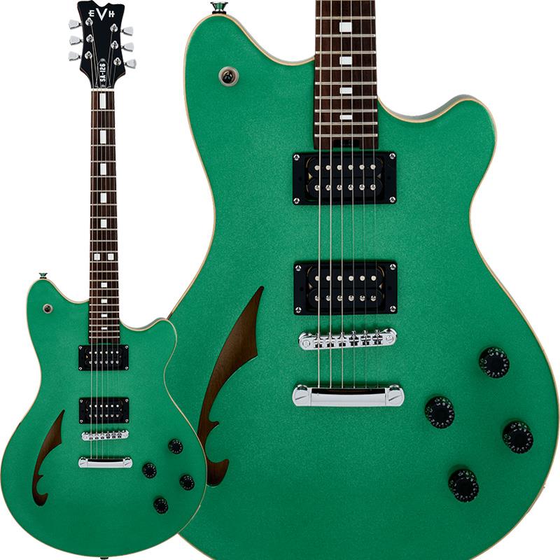 楽器種別：新品EVH/新品 商品一覧＞＞エレキギター【105，000円〜205，000円】 商品一覧＞＞セミアコ/EVH 商品一覧＞＞当店のギターは、出荷前に専門スタッフが検品・調整しているので安心です！EVH SA-126 Standard (Pelham Green)商品説明EVH SA Series今年再び、エディ・ヴァン・ヘイレンの息子であるウルフギャング・ヴァン・ヘイレンが、21世紀におけるモダンギターのあるべき姿をSA-126 Standardで提案します。SA-126は、セミホロウギターとソリッドボディギターのハイブリッドで、チェンバード／センターブロックのソリッドボディにボルトオンネックを組み合わせ、スリムネック、ジャンボフレット、高出力ピックアップなど、ハイパフォーマンスギターの定番として知られる仕様を併せ持っています。ウルフギャングが考案した本モデルは、多用途性を念頭に置いてデザインされており、圧巻のリズムプレイとハイスピードソロプレイを見事なトーンバランスでサポートします。SA-126 Standardは、マホガニーボディにチェンバー加工を施し、剛性と卓越したトーンを得るためにマホガニーセンターブロックを追加しています。メイプルトップとナチュラルボディバインディングは、クラシックでクリーンなルックスをエンハンスします。メイクドメイプルネックには、グラファイト補強ロッドを内蔵し、22本のジャンボフレットと新たなブロックインレイデザインを採用した12〜16インチコンパウンドラジアス仕様のローズウッド指板を装備しています。24.75インチスケールで、快適かつ親しみやすいモダンクラシックのようなフィールが得られます。ネックエンドにはスポークホイールを装備し、トラスロッド調整が簡単に行えます。フェンダーの専属ピックアップデザイナー、ティム・ショウとEVHチームによって製作されたEVH SA-126ブリッジ＆ネックピックアップからはガラスのようなクリーンサウンドから、最も耳の肥えたゲインサウンドファンをも満足させる極上のドライブトーンまで、幅広いサウンドが得られます。アッパーホーンに配置された3ウェイトグルスイッチでブリッジ、ブリッジ＆ネック、ネックの各ピックアップポジションを切り替えられる他、2つのボリュームと2つのトーンノブでそれぞれのピックアップコントロールが可能です。その他、EVH T.O.Mブリッジ、ストップバーテイルピース、オーバーサイズのストラップボタン、キーストーンチューニングペグを装備しています。※画像はサンプルです。製品の特性上、杢目、色合いは個体ごとに異なります。商品詳細Series: SABody Material: Chambered Nyatoh w/ Nyatoh centerblockBody Finish: Gloss UrethaneNeck: Baked Maple， EVH Modified C BackshapeNeck Finish: Natural SatinFingerboard: Rosewood， 12-16 Compound Radius (304.8 mm to 406.4 mm)Frets: 22， JumboPosition Inlays: Single BlockNut (Material/Width): Graph Tech TUSQ， 1.75 (44.45 mm)Tuning Machines: EVH Keystone TunersScale Length: 24.75 (629 mm)Bridge: EVH T.O.MPickups: EVH SA-126 Humbucking (Bridge & Neck)Pickup Switching: 3-Position Toggle:Position 1. Bridge PickupPosition 2. Bridge And Neck PickupsPosition 3. Neck PickupControls: Volume 1. (Neck Pickup)， Tone 1. (Neck Pickup)， Volume 2.(Bridge Pickup)， Tone 2. (Bridge Pickup)Control Knobs: Black Speed KnobsHardware Finish: Chrome or Black or GoldStrings: Nickel Plated Steel (.009-.046 Gauges)ソフトケース付属イケベカテゴリ_エレキギター_セミアコ_EVH_新品 SW_EVH_新品 JAN:0885978553891 登録日:2026/03/23 エレキギター バンヘイレン ヴァンヘイレン バン・ヘイレン ヴァン・ヘイレン