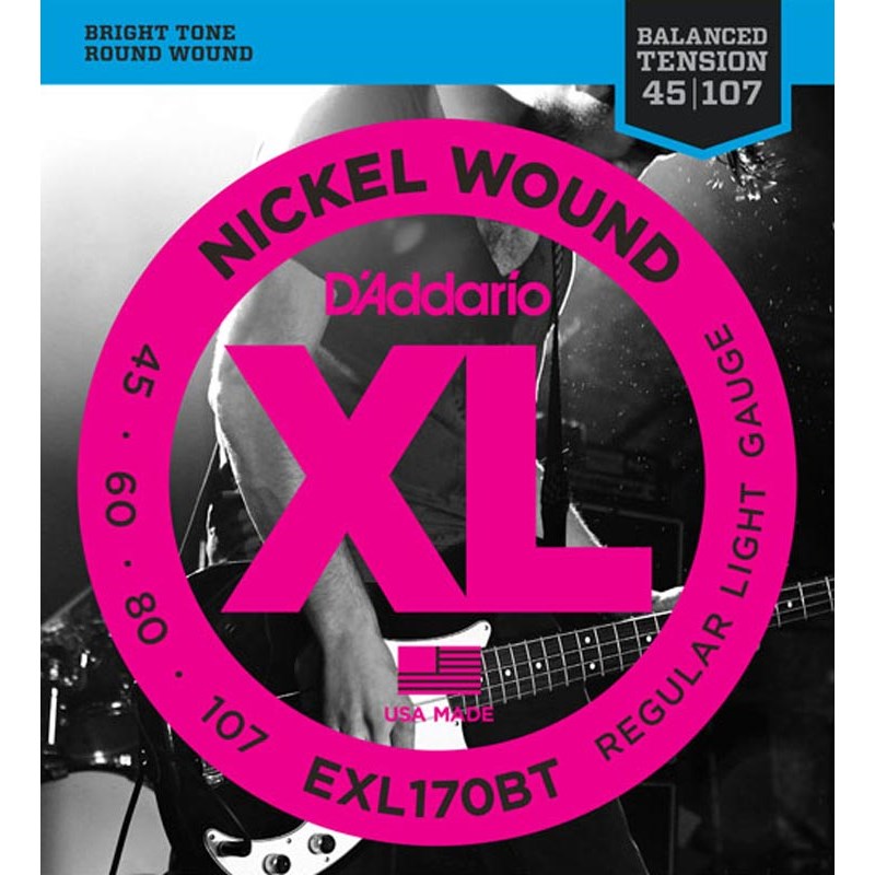 D’Addario EXL170BT Balanced Tension Nickel Wound Electric Bass Strings (Regular Light)