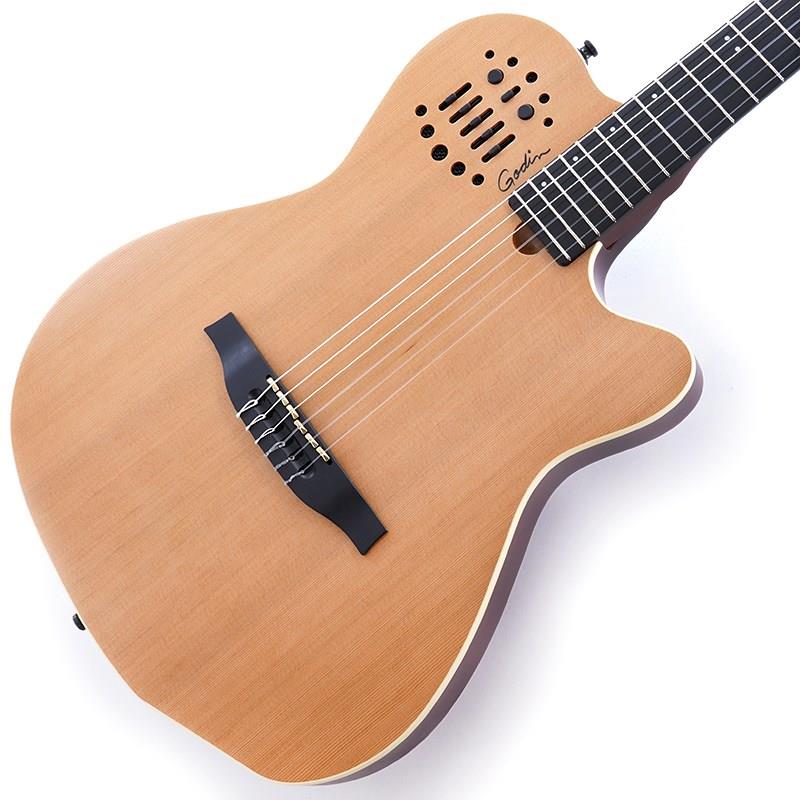楽器種別：アウトレットGodin/アウトレット 商品一覧＞＞アコースティック・エレアコギター【165，000円〜315，000円】 商品一覧＞＞エレアコギター/Godin 商品一覧＞＞アコギ買うなら、当店で！出荷前の検品・調整はもちろん、丁寧梱包でお届けします！Godin ACS Slim Nylon(Synth Access)Natural 展示限定OUTLET！商品説明GK対応機のベストセラーACS Slimneck！展示限定特価！　ギターシンセ対応ナイロンモデルの中でも、薄めのネックや取り回しに優れた小振りなボディー等、高い演奏性で大人気！エレキギターとほぼ同じ43，18mmナット幅と小振りなソリッドボディーにより、ナイロン・ラインナップの中でも最も取り回しの良い演奏性を誇ります。ボディートップには新たにセダー材を採用しており、今までのスプルース・トップに比べ質感が落ち着きサウンドの粘り感が増しました！また、ゴダンの神髄とも言えるギターシンセ環境においても、シルバーリーフメイプル＆バスウッドバックのチェンバー構造、Richlite指板にL.R.Baggs社製システムを搭載する事で、GK機器へのトラッキング精度を格段に向上しております。ソリッドボディならではの粒立ちの良いエレガットサウンドとエレクトリックの操作性を融合したこちらは、バンドでの使用やライブパフォーマンスにおいても一歩先を行く高い演奏性を有しております！ライトな演奏性と本格派のサウンドを持つACSは、今までナイロン・ギターやGR機材に触れた事の無かった方にも非常にお薦めです！ナイロン×ギターシンセによる新次元のサウンドメイクで、貴方の感性を余す事無く表現して下さい！グランディGKコーナーではVG-800，GM-800，GR-55などを常時展示、サウンド・チェックを思う存分にお楽しみ頂けます！ACS等のGK13ピンからデジタルのGM-800やVG-800へはGKC-ADコンバーター使用により鳴らせます。そして渋谷パワーレックでは、最新のDTM機器/ソフトを常時ご用意して、よりマニアックなサウンドメイクをされる方をお待ち致しております！商品詳細[SPEC]BODY.....Solid Ceder Top/Silver Leaf Maple with Canadian Laurentian Basswood WingsNECK.....MahoganyFINGERBOARD.....Richlite/406R/25 1/2/22FretsNut Width.....43，18mmPU.....LR Baggs Custom PiezoBRIDGE.....RitchliteOUTPUT.....Phone/GR (2 Voice)CONTROL.....ProgramUp&Down-MIDSelecter(700-1200Hz)/Piezo Vol-Piezo Preamp EQ-Synth VolCOLOR.....Natural【Weight≒3.30kg】専用ギグケース付属イケベカテゴリ_アコースティック・エレアコギター_エレアコギター_Godin_アウトレット SW_Godin_アウトレット JAN:2500020864166 登録日:2026/03/24 エレアコ ゴダン