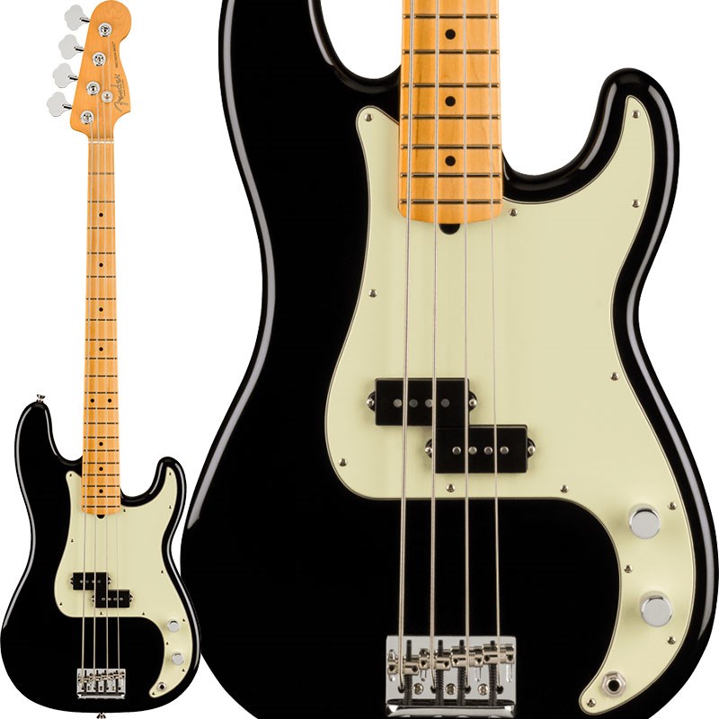 楽器種別：新品Fender USA/American Professional II 商品一覧＞＞Fender USA/新品 商品一覧＞＞ベース【185，000円〜345，000円】 商品一覧＞＞エレキベース/PBタイプ/Fender USA 商品一覧＞＞当店のベースは、出荷前に専門スタッフが検品・調整しているので安心です！Fender USA 【入荷待ち、ご予約受付中】 American Professional II Precision Bass (Black/Maple)商品説明American Professional II Precision Bassは、60年以上に渡る革新、インスピレーション、進化を経て、現代のプレイヤーの要求に応えます。定番の’63 P Bassシェイプネックは、丁寧にエッジがロールオフされ、至高の演奏体験を約束するSuper-Naturalサテン仕上げが施されています。また新たに設計されたネックヒールを採用し、快適なフィーリングとハイポジションへの容易なアクセスを実現しました。新しいV-Mod II Precision Bass Split-Coilピックアップは、これまで以上に繊細なトーンを奏で、Precision Bassならではの圧巻のローエンドを提供します。American Professional II Precision Bassの手に馴染む感覚とサウンドの多様性は、手に取り、耳にした瞬間、すぐにお分かりいただけることでしょう。プロの楽器の新たなスタンダードとなるような幅広い改良が、American Professional IIシリーズには詰め込まれています。※画像はサンプルです。製品の特性上、杢目・色合いは1本1本異なります。商品詳細Body Material: AlderBody Finish : Gloss UrethaneNeck : Maple， 1963 CNeck Finish : Super-Natural Satin Urethane Finish on Back of Neck with Gloss Urethane Headstock FaceFingerboard : Rosewood， Maple - 9.5 (241 mm) RadiusFrets : 20， Narrow TallPosition Inlays : White Dot (Rosewood)， Black Dot (Maple)Nut (Material/ Width ) : Bone， 1.625 (41.3 mm)Tuning Machines : Fender Lightweight Vintage-Style Keys with Tapered ShaftsScale Length : 34 (864 mm)Bridge : 4-Saddle HiMass Vintage (String-Through-Body or Top-load)Pickguard : 4-Ply Tortoiseshell (Olympic White， 3-Color Sunburst) 3-Ply Black(Mercury， Dark Night) 3-Ply Mint Green (Miami Blue， Mystic Surf Green， Black)Pickups : V-Mod II Split Single-Coil Precision Bass (Middle)Controls : Master Volume， Master ToneControl Knobs : .Knurled Flat-TopHardware Finish : Nickel/ChromeStrings : Fender USA 7250M Nickel Plated Steel (.045-.105 Gauges) ハードケース付属イケベカテゴリ_ベース_エレキベース_PBタイプ_Fender USA_American Professional II_新品 SW_Fender USA_新品 JAN:0885978579297 登録日:2020/10/05 エレキベース フェンダー ふぇんだー フェンダーUSA FenderUSA アメプロ アメリカンプロフェッショナル アメプロ2 アメリカンプロフェッショナル2
