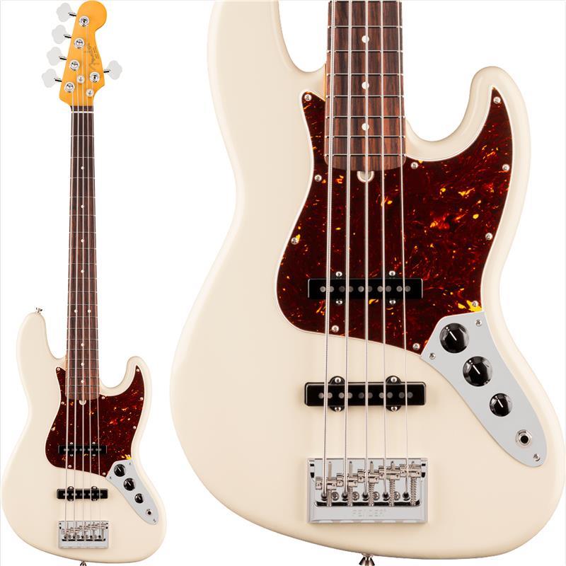 楽器種別：新品Fender USA/American Professional 商品一覧＞＞Fender USA/新品 商品一覧＞＞ベース【205，000円〜385，000円】 商品一覧＞＞エレキベース/JBタイプ/Fender USA 商品一覧＞＞当店のベースは、出荷前に専門スタッフが検品・調整しているので安心です！Fender USA American Professional Jazz Bass V (Olympic White/Rosewood) 【2026 Model 購入先着キャンペーン】商品説明【新モデル発売記念キャンペーン！】Fender USAの最新モデルAmerican Professionalのベースモデルをご購入の方に、なんと先着でFender USA STROBO SONIC PRO TUNER PEDAL (￥14，300相当)をプレゼント！Strobo-Sonic Proは、使い勝手の良い超高精度のストロボチューナーで、驚異的な±0.01セントのチューニング精度を持ちながら、ペダルボードにも優しいコンパクトな設計です。ステージ上での使用を想定して設計されており、大型で視認性の高いLEDディスプレイ、自動輝度調整機能、そして2つの表示モードにより、どんなプレイヤーでも直感的にチューニングが行えます。最新モデルと共にスタジオやステージでご使用ください！※数量限定のため、規定数に達し次第キャンペーンは終了となります。※商品は後日お送りさせていただく場合も御座います。-------------------------------------------------------------------American Professional Jazz Bassは、60年以上にわたる革新、インスピレーション、そして進化の積み重ねを基に、現代のプロフェッショナルプレイヤーの要求に応えるために開発されたモデルです。人気の高いSlim Cネックシェイプには、滑らかなロールドエッジ加工を施した指板、快適な演奏性を実現するSuper-Naturalサテンフィニッシュ、そして新たにデザインされたネックヒールを採用。優れた握り心地とハイポジションへのスムーズなアクセスを実現しています。新開発のV-Mod III Jazz Bassシングルコイルピックアップは、Jazz Bassならではの力強いアタックと明瞭なサウンドを維持しながら、これまで以上に高い解像度と表現力を実現しています。また、ClassicGear Precisionポテンショメーターは、最適化されたトルク設定と高精度な抵抗値、音楽的なテーパー特性により、人間の聴覚特性に合わせた、音量や音色の滑らかで自然なコントロールを実現します。American Professional Jazz Bassは、手にした瞬間から感じられる親しみやすさと優れたサウンドの汎用性を備えています。数々の改良を積み重ねることで、プロフェッショナル向け楽器の新たな基準を打ち立てるモデルへと進化しました。※画像はサンプルです。製品の特性上、木目・色合いは1本1本異なります。商品詳細Body Material: AlderBody Finish: PolyurethaneNeck: Maple， Slim CNeck Finish: Super-Natural Satin Urethane Finish on Back of Neck with Gloss Urethane Headstock FaceFingerboard: Rosewood， 9.5inch (241 mm)Frets: 20， Narrow TallPosition Inlays: White DotNut (Material/Width): Bone， 1.875inch (47.6 mm)Tuning Machines: Fender Lightweight Vintage-Style Keys with Tapered ShaftsScale Length: 34inch (864 mm)Bridge: 5-Saddle HiMass Pro (String-Through-Body or Top-Load)Pickguard: 4-Ply TortoiseshellPickups: V-Mod III Single-Coil Jazz Bass V (Bridge)， V-Mod III Single-Coil Jazz Bass V (Middle)， (Neck)Pickup Switching: NoneControls: Volume 1. (Middle Pickup)， Volume 2. (Bridge Pickup)， Master ToneControl Knobs: Vintage-Style Black Plastic Jazz BassHardware Finish: Nickel/ChromeStrings: Fender USA 7250-5M Nickel Plated Steel (.045-.125 Gauges)， PN 0737250456Deluxe Molded Case付属イケベカテゴリ_ベース_エレキベース_JBタイプ_Fender USA_American Professional_新品 SW_Fender USA_新品 JAN:0885978993215 登録日:2026/10/12 エレキベース フェンダー ふぇんだー フェンダーUSA FenderUSA アメプロ アメリカンプロフェッショナル
