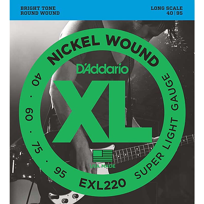 楽器種別：新品ベース弦/D’Addario 商品一覧＞＞ベース弦【〜5，000円】 商品一覧＞＞品揃え豊富な当店なら弦、パーツ、ケーブルなどのアクセサリーがまとめて揃います！D’Addario XL Nickel Round Wound EXL220商品説明ミュージシャン御用達ベース弦、ダダリオ！ 定番中の定番ダダリオベース弦です！世界中のベーシストから圧倒的な支持を得ているダダリオXLベース弦。明るいサウンドと優れたイントネーションで知られています。マグネチック・ピックアップとの相性も抜群。 EXL220 040-060-075-095 Long Scale/Super Lightイケベカテゴリ_弦・アクセサリー・パーツ類_ベース弦_D’Addario_新品 JAN:0019954151225 登録日:2009/09/29 ベース弦 ダダリオ