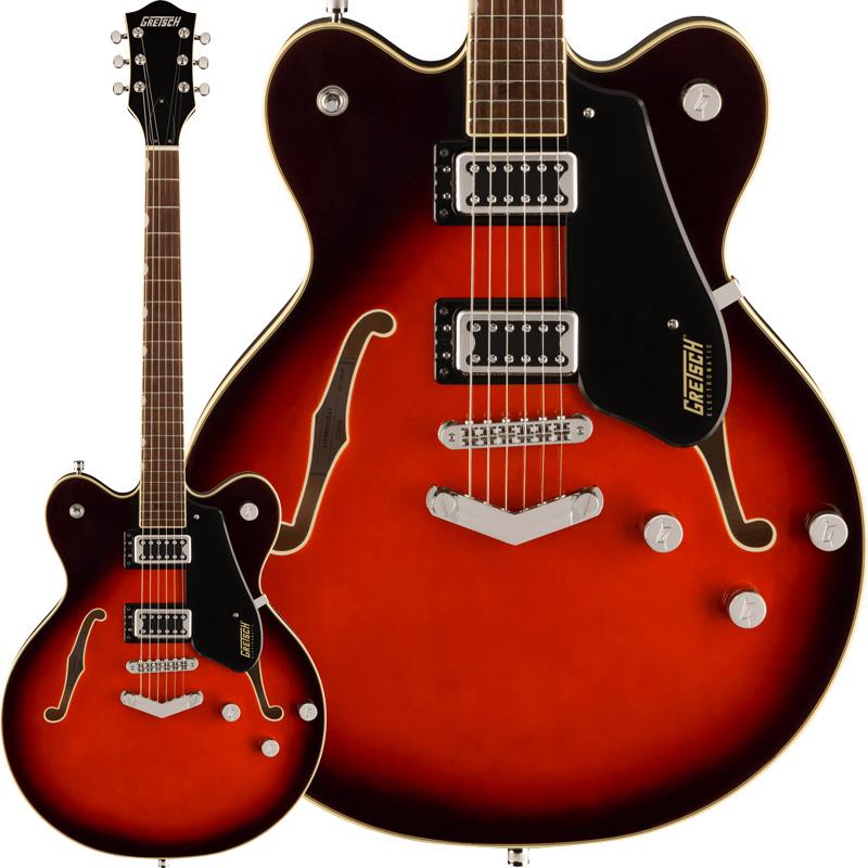 楽器種別：新品GRETSCH/Electromatic 商品一覧＞＞GRETSCH/新品 商品一覧＞＞エレキギター【80，000円〜155，000円】 商品一覧＞＞セミアコ/GRETSCH 商品一覧＞＞当店のギターは、出荷前に専門スタッフが検品・調整しているので安心です！GRETSCH G5622 Electromatic Center Block Double-Cut with V-Stoptail（Claret Burst／Laurel）商品説明Electromatic Center Blockギターは、ピュアでパワフルなグレッチサウンドを大音量で存分にお楽しみいただけるモデルです。G5622 Electromatic Center Block Double-Cut with V-Stoptailは、ダブルカッタウェイのメイプルボディに、ダイナミックなレゾナンス、ハイゲインパワー、軽量で優れた弾き心地を実現するチェンバードスプルースをセンターブロックに採用しています。2基のBlack Top Broad'Tronハムバッカーはダイナミックで明瞭なトーンとともにキメの細かいハイエンドを奏で、サウンドにパンチを与えます。トレブルブリード回路付きマスターボリューム、マスタートーン、ブリッジとネックピックアップの独自ボリュームコントロール、3ポジションのピックアップトグルスイッチといったコントロール類により、そのパワフルなサウンドをフレキシブルにデザインすることができます。その他、固定式Adjusto-Maticブリッジ、Graph Tech NuBoneナット、Gアローノブなどの特徴を備えています。G5622は全モデル、エイジドホワイトカラーのボディバインディングにマルチプライのパーフリング、ニッケルハードウェアを採用しています。※画像はサンプルです。製品の特性上、杢目、色合いは一本一本異なります。商品詳細Body Material: Laminated MapleBody Finish: GlossNeck: Maple， Thin UNeck Finish: GlossFingerboard: Laurel， 12 (305 mm)Frets: 22， Medium JumboPosition Inlays: Pearloid Neo-Classic Thumbnail (Laurel)Nut (Material/Width): Graph Tech NuBone， 1.6875 (42.86 mm)Tuning Machines: Die-Cast SealedScale Length: 24.6 (625 mm)Bridge: Adjusto-MaticPickguard: (561)， Black Plexi w/ Silver Gretsch & Electromatic Logos (526， 598)， Gold Plexi with Black Gretsch and Electromatic Logos (565， 592)Pickups: Black Top Broad’Tron (Bridge)， (Middle)， Black Top Broad’Tron (Neck)Pickup Switching: 3-Position Toggle: Position 1. Bridge Pickup， Position 2. Bridge and Neck Pickups， Position 3. Neck PickupControls: Volume 1. (Neck Pickup)， Volume 2. (Bridge Pickup)， Master Volume， Master ToneControl Knobs: G-ArrowHardware Finish: NickelStrings: Nickel Plated Steel (.010-.046 Gauges)ソフトケース付属イケベカテゴリ_エレキギター_セミアコ_GRETSCH_Electromatic_新品 SW_GRETSCH_新品 JAN:0717669887193 登録日:2026/03/12 エレキギター グレッチ エレクトロマチック エレクトロマティック エレマチ