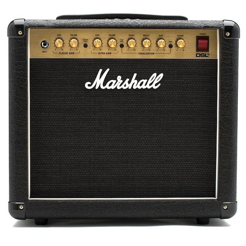 楽器種別：新品Marshall/DSL Series 商品一覧＞＞Marshall/新品 商品一覧＞＞ギターアンプ・ベースアンプ【45，000円〜95，000円】 商品一覧＞＞ギターアンプ/コンボ/チューブ/Marshall 商品一覧＞＞安心してお買い物頂けるよう、ミニアンプもコンボアンプも丁寧梱包でお届けします！Marshall DSL5C（アンプ コンボ マーシャル）商品説明Marshall Amplification DSL Series一世を風靡したJCM2000 DSLのトーンを最小ワッテージで再現したのが本機「DSL5C」です。プリアンプは2 x ECC83バルブ、パワーステージには1 x 12BH7を搭載しています。付属のフットスイッチを使えば、チャンネル切り替えとFXループのON/OFGFが可能です。コチラはCelestion製スピーカーを搭載したコンボアンプです。出力（RMS）: 5W / 0.5Wチャンネル数 2: (Classic Gain / Ultra Gain)真空管: Pre : ECC83 × 2， Power : 12BH7 × 1スピーカー: Celestion Ten-30 × 1入力端子: 1/4楽器入力， 3.5mm外部入力， 1/4FX リターン出力端子: 3.5mm エミュレーテッド出力， 1/4FX センド， 1/4スピーカー出力×1本体寸法(mm):W：455， H：420， D：240重量 (kg): 12.7フットスイッチ: PEDL-90012（2Way）付属イケベカテゴリ_ギターアンプ・ベースアンプ_ギターアンプ_コンボ_チューブ_Marshall_DSL Series_新品 SW_Marshall_新品 JAN:5030463428757 登録日:2022/08/30 ギターアンプ マーシャル