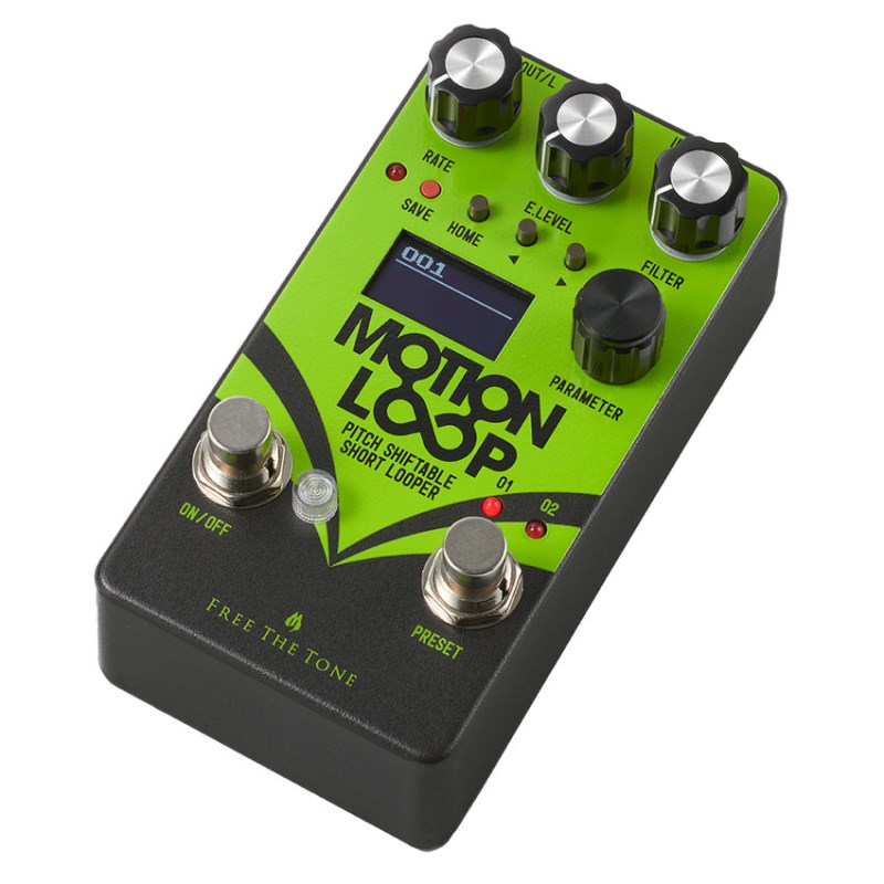楽器種別：新品Free The Tone/新品 商品一覧＞＞エフェクター【25，000円〜50，000円】 商品一覧＞＞ギター用エフェクター/ルーパー系/Free The Tone 商品一覧＞＞安心してお買い物頂けるよう、コンパクトもマルチも丁寧梱包でお届けします！Free The Tone MOTION LOOP / ML-1L (SHORT LOOPER)商品説明「MOTION LOOP の世界へようこそ」MOTION LOOP は、短時間のサンプリングを行い、リアルタイムでエフェクト処理を行う画期的なショート・ルーパーです。ピッチシフト、ディレイ、フィルターなど数多くのエフェクト処理機能を持っています。リアルタイム処理によって、ショート・ルーパーを楽器のように演奏するツールとして使用することができます。サンプリングした波形をランダム処理することによって、偶発的なサウンドを生み出すことも可能です。無限の可能性を秘めたMOTION LOOP の世界をぜひお楽しみください。MOTION LOOP の特徴・専用DSPプロセッサーによる高速リアルタイ・ムエフェクト処理を行います。・32ビット固定小数点による高速演算処理と32ビット浮動小数点による高精度演算処理のコンビネーションにより、音質と処理速度を両立させ、最高のパフォーマンスを発揮します。・独自の波形スムージング処理により、波形をつないだ時に発生する波形の不連続ノイズを防止します。・プリセットごとに感度調整可能な、強力なリトリガー機能を搭載。様々なエフェクターとのコンビネーションを想定し、演奏の自由度をアップしました。・ノブやエクスプレッション・ペダルはフリー・アサイナブル仕様。プリセットごとに設定可能です。・BPM設定することで、演奏のビートに合わせた演奏を簡単に行うことができます。MOTION LOOPに搭載されている主なエフェクト機能・ピッチシフト（2オクターブのアップ・ダウンまでピッチシフト調整でき、ピッチシフトするスピードも調整可能）・ディレイ（サブディビジョン機能を持った高音質ディレイ）・フィルター（ハイパスフィルター・ローパスフィルター）・フェードカーブ・エフェクト（音の立ち上がりを調整）・リバース・ソフト・クリッピング・ループ・レベル（ループを繰り返す際の音量の増減を設定）・スロー・ダウン（ピッチを下げると共に、ピッチ変化のスピードを落とします）・ランダム（波形をランダムに分割し、繋ぎ合わせるエフェクト）主な仕様●プリセット数: ユーザープリセット数:128 プリセット ファクトリープリセット数: 35 ●入力インピーダンス:1MΩ●出力負荷インピーダンス: 10kΩ 以上●最大入力レベル: +10dBm●端子: 1/4 インチ標準TRS フォーンジャック×1(IN(TRS))、1/4 インチ標準TS フォーンジャック×3(OUT/L、OUT/R、EXP/CV/FS)、DC9 入力ジャック(AC アダプター・ジャック)、3.5mm ステレオ・ミニ・プラグ(MIDI IN) ●電源: DC9V 別売AC アダプター(FA-0905H-JA、FA-0905D-JA)、乾電池006P型(9V)6LF22(アルカリ電池) ●消費電流: 約185mA●サイズ: 66(W)×125(D)×54(H)mm(ジャック等の突起物含む) ●重量: 約335g●付属品: 保証書、クイックスタートガイド、安全上のご注意、ゴム足*規格および外観は改良のため予告なく変更する場合があります。イケベカテゴリ_エフェクター_ギター用エフェクター_ルーパー系_Free The Tone_新品 SW_Free The Tone_新品 JAN:4560434321196 登録日:2020/12/03 エフェクター コンパクトエフェクター ストンプボックス フリーザトーン