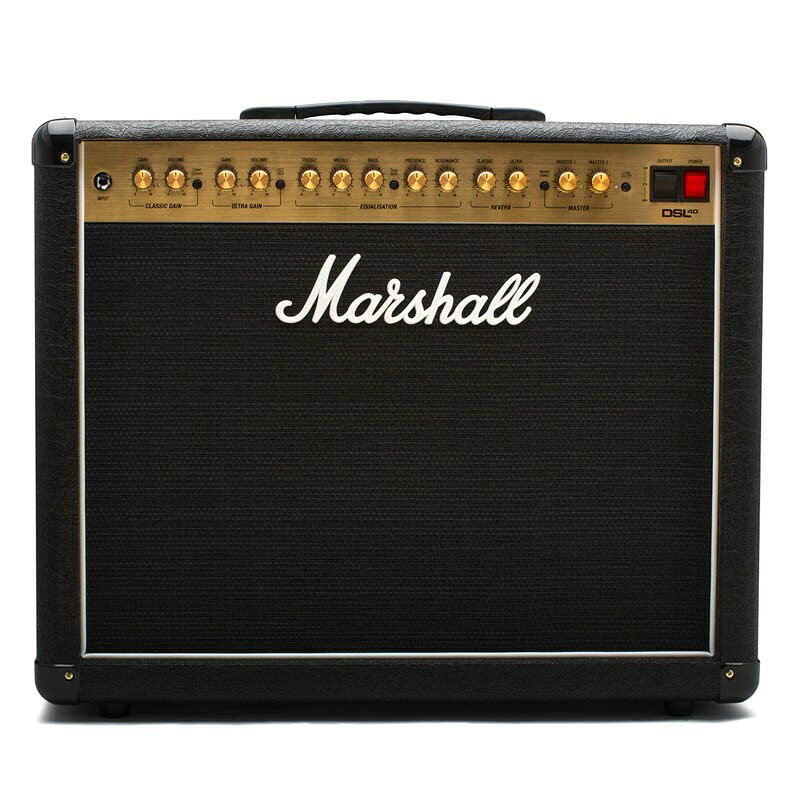 楽器種別：新品Marshall/DSL Series 商品一覧＞＞Marshall/新品 商品一覧＞＞ギターアンプ・ベースアンプ【100，000円〜195，000円】 商品一覧＞＞ギターアンプ/コンボ/チューブ/Marshall 商品一覧＞＞安心してお買い物頂けるよう、ミニアンプもコンボアンプも丁寧梱包でお届けします！Marshall 【先取り大特価セール】DSL40C（アンプ マーシャル）商品説明1997年に発売され多くのギタリストを魅了したJCM2000シリーズ。そのシリーズの中でも特に人気の高かった2chモデル：DSLがその名を冠したシリーズです。リニューアルに伴って、プリアンプ設計をアップデートし、よりJCM2000/DSLに近いニュアンスへとブラッシュアップ。付属のフットスイッチで切り替え可能のクラシック・ゲインとウルトラ・ゲインの2つのチャンネルがあり、それぞれのチャンネルにフロントパネルのスイッチで選択できる2つのモードがあります。名前が示すとおり、2つのチャンネルはそれぞれ独特の性質を持っています。クラシック・ゲインは、クリーン／クランチの2モードで構成され、1959スタイルのクリーンからJCM800　2203のようなクランチ・サウンドまで幅広いトーンを実現します。一方、ウルトラ・ゲインは、リード1／リード2の2モードで構成され、モディファイされたマーシャルJCM800 2203のトーンから、さらにハイゲインでミドルをブーストした怒涛のトーンまでパワフルなサウンドを実現します。2つのチャンネルは、ベース/ミドル/トレブルのコントロールを備えたシンプルで使い易いパッシブ3バンドEQを共有しています。また、イコライザー・セクションにはトーン・シフトを装備しており、これを押すことによってギター・サウンドの中域がカットされ、特にハイゲインの設定と組み合わせると荒々しいモダンなメタル・トーンになります。また、2つのチャンネルにはそれぞれデジタル・スプリング・リバーブを内蔵しており、付属のフットスイッチでオン／オフが可能です。パワー・アンプ部にはレゾナンスとプレゼンスのコントロールを備え、レゾナンス・コントロールによりサウンドを濁らせることなくベースをブーストし、プレゼンス・コントロールによりハイエンドを強調します。リアパネルのペントード／トライオード・スイッチでフルパワーまたはハーフパワーの出力を選べることも、新DSLの魅力です。リニューアルに伴った新しい機能として、「サイレントレコーディング機能」、「マスターボリューム2系統を追加」、「ハーフパワー時の音質改善」、「MIDI対応」が追加されました。別売り6-Way Foot-SWの使用で、よりフレキシブルな操作が可能に。DSL40C(40Wコンボ)は、上記のDSL100Hを40W1x12コンボにしたもので、カスタム・ボイシングのセレッション・スピーカーが搭載されています。≪DSL40C≫◇ 2 Channels (Classic Gain， Ultra Gain)With Independent Volume/Gain Controls◇ Clean/Crunch Modes for Classic Gain Channel◇ Lead1/Lead2 Modes for Ultra Gain Channel◇ Pre: ECC83 x 3 / Power: EL34 x 2◇ Bass， Middle， Treble and Presence Controls◇ Tone Shift Button◇ Variable Resonance Control◇ Pentode/Triode Switch◇ 2 Custom Voiced Digital Reverb Controls (one for each channel)◇ Footswitch Included (for channel change and reverb on/off)◇ 12 Custom Voiced Celestion 70/80 Speaker◇ 621mm(W) x 252mm(D) x 490mm(H)イケベカテゴリ_ギターアンプ・ベースアンプ_ギターアンプ_コンボ_チューブ_Marshall_DSL Series_新品 SW_Marshall_新品 JAN:5030463429464 登録日:2022/08/30 ギターアンプ マーシャル