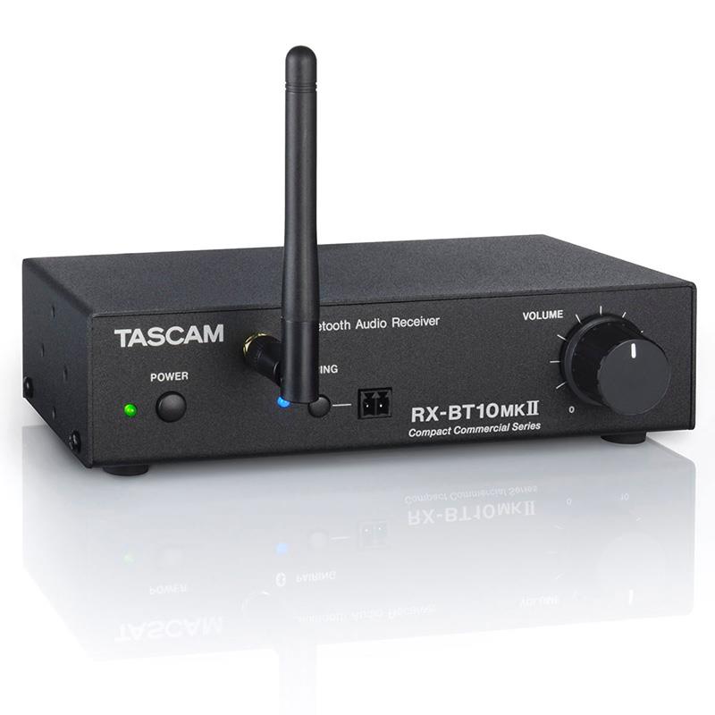 楽器種別：新品TASCAM/新品 商品一覧＞＞レコーディング【30，000円〜60，000円】 商品一覧＞＞レコーダー・プレイヤー/プレイヤー/TASCAM 商品一覧＞＞パワーレックは、専門スタッフに気軽に相談できる渋谷発のDTM・レコーディング機材専門フロアです。TASCAM 【ご予約商品・11月28日発売予定】RX-BT10MKII (タスカム)(Bluetoothオーディオレシーバー)(ハーフラックサイズ)(XLR出力)(RXBT10MKII)商品説明【製品の特長】★業務用ステレオBluetoothオーディオレシーバー設備音響システムにワイヤレスオーディオ受信機能を拡張することができる、ハーフラックサイズよりもコンパクトなBluetoothレシーバーです。Bluetooth5.1 Class 1を採用し、バランスおよびアンバランス出力に加え、アンテナやペアリングボタンの延長にも対応し、設置場所を選びません。また、堅牢な筐体に柔軟な設置性を兼ね備え、店舗や飲食店などの商業施設、ホテルの宴会場や文教施設だけでなく、屋外でのイベントや仮設システムに至るまで、小中規模の様々な既存システムにおいて安定性の高いBluetoothオーディオシステムの構築を可能にします。『RX-BT10MKII』は、Bluetooth機器名を任意の名称に設定できるようになり、接続先をひと目で識別可能となったことで、機器管理の利便性が向上しました。●音響システムに簡単にBluetoothを追加『RX-BT10MKII』は、様々な業務用音響システムへ簡単にBluetooth音声入力機能を拡張することができます。Bluetooth5.1 Class 1の採用により、見通し通信距離約100m※ での接続が可能で、Bluetoothアンテナをフロントパネルに装備することで安定した接続を実現します。※ 通信距離は目安です。周囲の環境や電波状況により通信距離は変わる場合があります。●様々なシステムに柔軟に対応する出力端子バランスXLR出力とアンバランスRCA出力の両端子を装備し、中規模な業務用システムから簡易的な音響設備までさまざまなシステムに組み込むことができます。オーディオ出力は、リアパネルのスイッチでモノラル/ステレオの切り替えが可能です。●コンパクトで堅牢な筐体『RX-BT10MKII』は、ハーフラックサイズよりもコンパクトなサイズで狭いスペースにも設置が可能です。堅牢な金属筐体の採用による高い耐久性に加え、棚の上や机の下に固定するためのブラケットキットを取り付けられる設計になっています。●使用事例：イベントなどのシステムへ簡単に導入小型で軽量なため手軽に持ち運ぶことが可能な『RX-BT10MKII』は、ホテルの宴会場や学校での使用だけでなく、屋外イベントなど持ち込み機材の多い現場や仮設のシステムにおいても、フレキシブルな対応が可能です。RCAアンバランス端子に加えてXLR端子によるバランス接続にも対応し、既存の音響システムに接続するだけでBluetooth音声入力機能を拡張することが出来ます。●使用事例：設置場所を選ばず安定した受信が可能店舗や宴会場などにおいて見通しの良い場所に『RX-BT10MKII』を設置できない場合は、アンテナとペアリングボタンを延長し、それぞれをペアリングしやすい場所に設置することで、本体はバックヤードなどの任意の場所に設置することができます。棚の上部や机の下への固定ややラックマウントも可能です。●Bluetooth機器名をカスタマイズ専用エディターソフトを使用することでスマートフォンやタブレットに表示される『RX-BT10MKII』のBluetooth機器名を任意の名称へ設定可能。「Meeting Room1」「Hall 1」といった設置場所の名称を設定することで接続先をひと目で識別でき、現場でのスムーズなオペレーションをサポートします。●延長可能なBluetoothアンテナ、ペアリングボタン『RX-BT10MKII』は、Bluetoothアンテナを市販のRP-SMAケーブルによって延長することが可能です。また、フロントパネルのユーロブロック端子に外付けのリモートペアリングボタンを接続して延長し、それぞれを離れた場所に設置することが出来ます。●様々な場所に柔軟に設置が可能『RX-BT10MKII』は付属のブラケットキットで棚の上や机の下などに固定できるほか、別売りのラックシェルフ『AK-RS1』使用によりラックマウントも可能です。・長距離・高安定接続を実現するBluetooth5.1(Class 1)採用・XLRバランス出力を装備・コンパクトで堅牢な筐体【製品の仕様】・外形寸法：171 × 45 × 73 mm (幅 × 高さ × 奥行き、突起を含まず)・質量：0.53 kg●同梱品・RX-BT10MKII × 1・Bluetoothアンテナ × 1・ACアダプター（TASCAM PS-M1524）× 1・ACアダプター用コード（JAPAN USA/EUROPE）× 各1・固定用ブラケットキット（ブラケット × 2、固定用ネジ × 6）・ユーロブロックプラグ（ペアリングボタン接続用）× 1・セーフティガイド（保証書付き）× 1・TASCAM ID登録ガイド　× 1イケベカテゴリ_レコーディング_レコーダー・プレイヤー_プレイヤー_TASCAM_新品 SW_TASCAM_新品 JAN:4907034135912 登録日:2026/09/28 タスカム