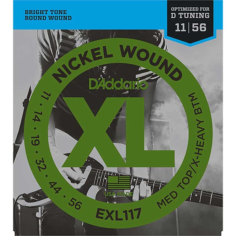 楽器種別：新品D’Addario/新品 商品一覧＞＞楽器アクセサリ【〜5，000円】 商品一覧＞＞弦/エレキギター弦/D’Addario 商品一覧＞＞品揃え豊富な当店なら弦、パーツ、ケーブルなどのアクセサリーがまとめて揃います！D’Addario XL Nickel Electric Guitar Strings EXL117 (Medium Top， Extra Heavy Bottom/11-56)商品説明XL NICKEL独特なブライトサウンド、素晴らしいイントネーション。世界中のミュージシャンからの圧倒的な支持を誇る、言わずと知れたエレキ弦のスタンダード。商品詳細EXL117 Medium Top/Extra Heavy Bottom1st:0.0112nd:0.0143rd:0.0194th:0.0325th:0.0446th:0.056イケベカテゴリ_楽器アクセサリ_弦_エレキギター弦_D’Addario_新品 SW_D’Addario_新品 JAN:0019954962531 登録日:2016/05/15 エレキギター弦 ギター弦 エレキ弦 ダダリオ