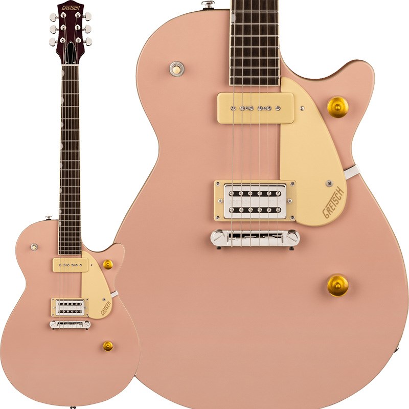 楽器種別：新品GRETSCH/Streamliner 商品一覧＞＞GRETSCH/新品 商品一覧＞＞エレキギター【45，000円〜90，000円】 商品一覧＞＞その他/GRETSCH 商品一覧＞＞当店のギターは、出荷前に専門スタッフが検品・調整しているので安心です！GRETSCH G2215-P90 Streamliner Junior Jet Club (Shell Pink)商品説明GRETSCH Streamliner CollectionStreamliner Collectionに新追加された、G2215-P90 Streamliner Junior Jet Clubは、スタイリッシュな主力モデルで、戦う準備が万端です。このStreamlinerは、Broad'Tron BT-2SリアPUとP90 Soap BarフロントPUを搭載し、マスタートーンコントロール、マスターボリュームコントロール、3ウェイPUスイッチを調整することで、タイトな低音域と伸びやかな中音域を実現します。バインディングが施されたナトーボディを採用し、フィニッシュに見事なミントメタリック、サハラメタリック、シングルバレルステインの3色をラインナップ。ラジアス12インチ(304.8ミリ)のローレル指板、エレガントなパーロイドNeo-Classicサムネイル・インレイ、22個のミディアム・ジャンボフレットを備えた、マホガニー・ステインネックを使用しています。G2215-P90は、アンカー付きのコンペンセイテッド・ラップアラウンド・ブリッジ、ゴールドのエレクトロスタイル・コントロールノブ、クリームピックガード、ニッケルメッキ加工のハードウェアを採用しています。※画像はサンプルです。製品の特性上、杢目、色合いは一本一本異なります。BodyFinish：GlossBody Shape：JetBody Material：NatoBody Binding：Aged WhiteBody Back：NatoBody Top：NatoBody Depth：1.75 (44.45 mm)NeckMaterial：NatoNeck Construction：Bolt-OnNeck Finish：GlossNeck Shape：Thin UNeck Binding：Aged WhiteScale Length：24.75 (629 mm)Fingerboard Radius：12 (305 mm)Fingerboard Material：LaurelNumber of Frets：22Fret Size：Medium JumboNut Material：Synthetic BoneNut Width：1.6875 (42.86 mm)Position Inlays：Pearloid Neo-Classic ThumbnailSide Dots：BlackElectronicsBridge Pickup：Broad'Tron BT-2SNeck Pickup：P90 Soap BarControls：Master Volume， Master TonePickup Switching：3-Position Toggle: Position 1. Bridge Pickup， Position 2. Bridge and Neck Pickups， Position 3. Neck PickupPickup Configuration：Broad'Tron / P90Bridge：Anchored Compensated Wrap-AroundHardwareFinish：NickelTailpiece：Wrap-AroundTuning Machines：Die-CastPickguard：Cream Plexi with Gold Gretsch LogoControl Knobs：Gold Electro-StyleStrings：Nickel Plated Steel (.010-.046 Gauges)ギグケース付属イケベカテゴリ_エレキギター_その他_GRETSCH_Streamliner_新品 SW_GRETSCH_新品 JAN:0717669554507 登録日:2022/04/15 エレキギター グレッチ ストリームライナー