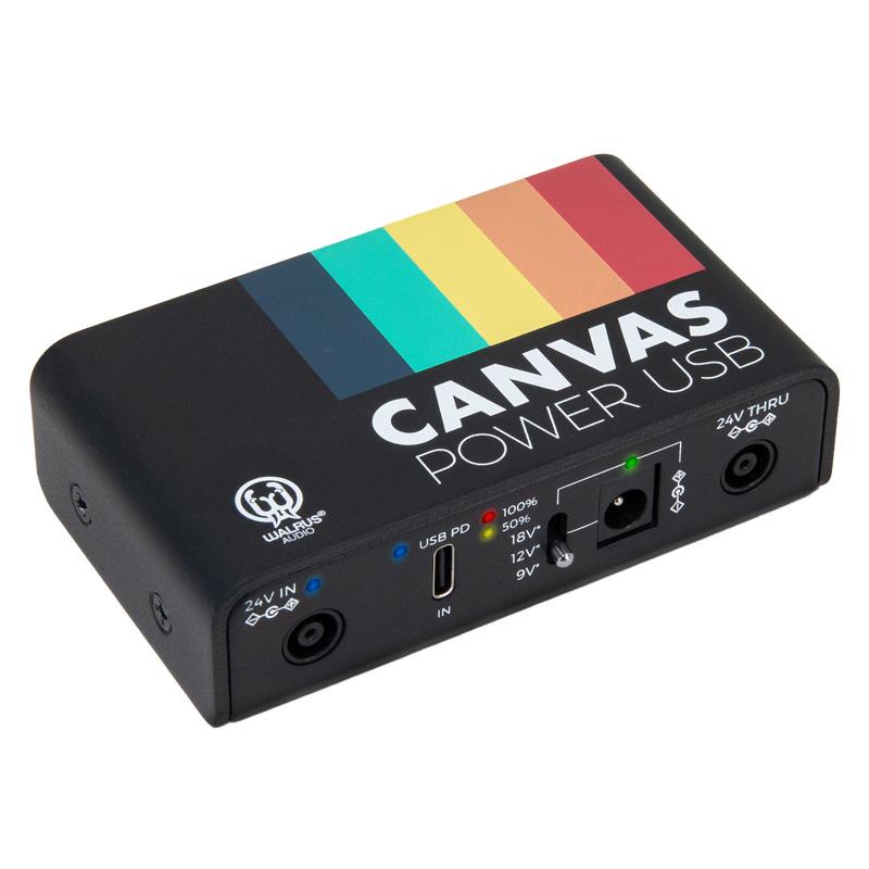 楽器種別：新品WALRUS AUDIO/新品 商品一覧＞＞エフェクター【20，000円〜50，000円】 商品一覧＞＞電源周辺機器/パワーサプライ/WALRUS AUDIO 商品一覧＞＞安心してお買い物頂けるよう、コンパクトもマルチも丁寧梱包でお届けします！WALRUS AUDIO Canvas Power USB（パワーサプライ）商品説明USB PD対応でペダルボードをどこでもフルパワー駆動！Canvas Power USB は、ノートパソコンの充電器や高出力のスマホ充電器、USB PD対応のバッテリーパックなど、ほとんどの USB Power Delivery （PD）電源からあなたのペダルボードに電力を供給できるデバイスです。これがあれば、これまで以上にさまざまな場所で演奏が可能になります。たとえば、屋外ライブ、使用できるコンセントが1つしかないバーなど、いろいろな状況で、USB PD対応のバッテリーパックさえあれば、完全ワイヤレスのリグが実現します。●SPEC・SIZE：9.4(W)×24.5(H)×5.4(D)cm・WEIGHT：136g・9V／12V／18V 切替可能出力 ×1※9V出力時：最大500mA、12V出力時：最大375mA、18V出力時：最大250mA●付属品・18 S-L DCケーブル・12 EIAJ リンクケーブル・3 ft USB-C ? USB-C ケーブル・C style マウントブラケット・M3 Hex KeyUSB PDにも対応した柔軟な電源システムPower USBは、Canvas Powerユニットと電源アダプター（またはUSB PDバッテリー）をつなぐブリッジとして機能します。本体の「24V Thru」端子から、付属のEIAJケーブルでメイン電源の「24V In」へ接続するだけでOK。これにより、ノートパソコンの充電器のようなUSB PDアダプターやPD対応バッテリー、またはCanvas Power純正の電源アダプターからペダルに電力を供給できます。Power USBは電源を自動判別し、DCアダプターが接続されていればそちらを優先。未接続時はUSB PD電源から自動で給電します。［便利な追加電源出力］Power USBの可変電圧・500mA出力は、ペダルボードに電源出力を1系統追加したいときや、デスクで単体ペダルを使う際に便利なコンパクト電源として最適です。［高効率・ノイズ低減設計］Canvas Powerシリーズは、ペダルボード電源の新しいスタンダード。Power USBは可変電圧（9V／12V／18V*）対応で、最大500mAのクリーンかつアイソレートされた電源を供給します。最新のスイッチモード設計により、各出力は独立・高効率・低ノイズ設計。どんな環境でも安定した電力供給を行い、ペダルの性能を最大限に引き出します。*12V設定時は最大375mA、18V設定時は最大250mAを出力します。［どんなボードにもフィットする、スリムでスマートなデザイン］超スリム設計のCanvas Powerシリーズは、ほとんどのペダルボードの下にすっきりと収まります。付属のユニバーサルマウントブラケットで簡単に固定できるため、次のライブへ急いで移動するときも安心です。［Other Features］●LEDパワーメーター搭載：USB-C PD電源使用時に、どれくらい電力を使っているかひと目で確認できます。●出力インジケーターLED：電源が通っているポートを青色LEDで表示。●新設計バレルケーブル：片側は90度プラグ、もう片側は超ショートのストレートプラグ。狭いスペースでもストレスなく配線可能。●標準2.1mmケーブルにも対応：手持ちの一般的なDCケーブルも使用できます。イケベカテゴリ_エフェクター_電源周辺機器_パワーサプライ_WALRUS AUDIO_新品 SW_WALRUS AUDIO_新品 JAN:0810424037540 登録日:2025/10/22 パワーサプライ 電源