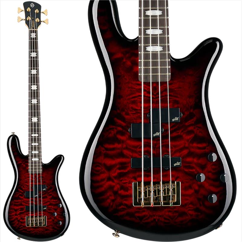 楽器種別：新品SPECTOR/新品 商品一覧＞＞ベース【95，000円〜185，000円】 商品一覧＞＞エレキベース/小型ボディ・多フレット/SPECTOR 商品一覧＞＞当店のベースは、出荷前に専門スタッフが検品・調整しているので安心です！SPECTOR NS ICON Bolt-on 4 (Black Cherry Gloss)商品説明約50年にわたり、「モダン/アクティブベースの元祖」ともいえる先進的なサウンド、ルックス、プレイヤビリティでシーンをリードしてきた老舗ブランド、Spector（スペクター）。そんなSpectorの最高峰、Custom Shopによって設計された新シリーズNS Icon Bolt-Onは、伝統的なスタイルやサウンドを継承しつつも、現代的なアッセンブリや高いコストパフォーマンス等、「今のSpector」が凝縮されたモデルです。NS Icon Bolt-Onには、カスタムボイシングされたAguilar DCBピックアップとAguilar OBP-2プリアンプが搭載されており、深みのあるパンチの効いた低音と澄んだ高音が特徴的です。Aguilarチームと密接に連携することで、これらのエレクトロニクスがSpectorの代名詞ともいえるサウンドに、現代のプレイヤーにもマッチするサウンドを実現しました。4弦モデルにはReverse PとJのピックアップ構成が採用され、5弦モデルにはデュアルソープバー・ピックアップが搭載されています。洗練されたボディシェイプとエレクトロニクス、そして時代を超えたクラフトマンシップにより、NS Icon Bolt-Onはインスピレーションを与えるベースを作り続けるSpectorの伝統を継承しています。ステージからスタジオでも、力強いトーンとパフォーマンスを発揮してくれます。※画像はサンプルです。製品の特性上、杢目や色合いは1本ごとで異なります。商品詳細TOP WOOD - Quilted Maple (Black Cherry & Black Stain models only)BODY WOOD - AlderNECK WOOD - 3-Piece Maple; Bolt OnFRETBOARD - RosewoodNUMBER OF FRETS - 24INLAYS - Spector Crown ShapeSCALE - 4st：34/ 5st：35NUT - BrassNUT WIDTH - 4st：1.62/ 5st：1.81HARDWARE - GoldBRIDGE - Spector LockingTUNER - Sealed Die-CastFINISH - Black Cherry， Black StainSTRINGS - 4st: Nickel .045 - .105 - 5st: Nickel .045 - .130CONTROLS - Volume， Blend，Bass Boost/Cut，Treble Boost/CutPICKUPS - Aguilar DCB? Custom voiced for SpectorPickup Configuration - 4st：Reverse P/J - 5st：Dual SoapbarPREAMP SYSTEM - Aguilar OBP-2※ギグケース付属イケベカテゴリ_ベース_エレキベース_小型ボディ・多フレット_SPECTOR_新品 SW_SPECTOR_新品 JAN:0838164007883 登録日:2026/07/13 エレキベース スペクター