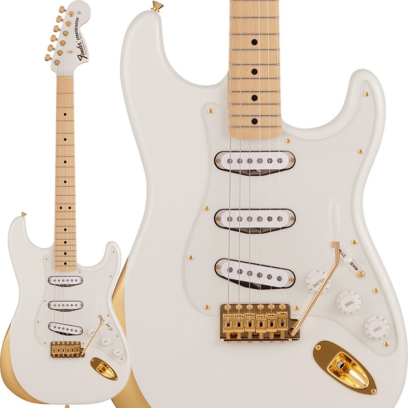 楽器種別：新品Fender Made in Japan/Artist 商品一覧＞＞Fender Made in Japan/新品 商品一覧＞＞エレキギター【145，000円〜275，000円】 商品一覧＞＞STタイプ/Fender Made in Japan 商品一覧＞＞当店のギターは、出荷前に専門スタッフが検品・調整しているので安心です！Fender Made in Japan Ken Stratocaster Experiment #1商品説明Ken Stratocaster Experiment #12021年に結成30周年を迎えたL’Arc-en-Ciel のギタリストとして長年に渡りストラトキャスターを愛用してきたKenの新しい日本製シグネイチャーモデル。オリジナルホワイトのボディーとマッチングヘッド、ゴールドのハードウェアの組み合わせは「金継ぎされた日本の陶器」というKenのイメージからデザインされています。最小限のカットに抑えられたエルボーコンターはゴールドに塗装され、さらにアクリルのピックガードとコントロールパネルにより、ピックアップ、コントロール、スプリングのキャビティーまでゴールドに塗装されているのが見て取れます。 また本人の実機からプロファイルされたこだわりの太いネックとバックコンターをあえて無くした剛性の高いボディーに直付けにされたピックアップV-Mod IIとFat 50sの組み合わせによってKenの理想のサウンドを実現しました。近年のKenモデルには欠かせないフロントとリアピックアップのブレンダーやロック式チューナー、6-Saddle Pure Vintage Synchronized Tremoloなど本人のこだわりが凝縮されたギターになっています。※画像はサンプルです。製品の特性上、杢目、色合いは一本一本異なります。商品詳細Body Material: Alder Body Finish: Gloss Urethane Neck: Maple， Ken U Shape Neck Finish: Satin Polyurethane Fingerboard: Maple， 9.5 (241 mm) Frets: 21， Vintage Style Position Inlays: Black Dot (Maple) Nut (Material/Width): Bone， 1.650 (42 mm) Tuning Machines: Locking Tuner Gotoh SG381-07-L6 MG-T GG Scale Length: 25.5 (648 mm) Bridge: 6-Saddle Pure Vintage Synchronized Tremolo Pickguard: 1-ply Acrylic Pickups: Fat 50?s Single-Coil Strat (Bridge)， V-Mod II Single-Coil Strat (Middle)， V-Mod II Single-Coil Strat (Neck) Pickup Switching: 5-Position BladePosition 1. Bridge PickupPosition 2. Bridge and Middle PickupPosition 3. Middle PickupPosition 4. Middle and Neck PickupPosition 5. Neck Pickup Controls: Master Volume， Master Tone， Neck and Bridge Pickup Blender Control Knobs: White Hardware Finish: Gold Strings: Nickel Plated Steel (.009-.042 Gauges)ギグケース付属イケベカテゴリ_エレキギター_STタイプ_Fender Made in Japan_Artist_新品 SW_Fender Made in Japan_新品 JAN:0717669556716 登録日:2022/05/15 エレキギター フェンダー ふぇんだー フェンダージャパン フェンジャパ フェンダーJ