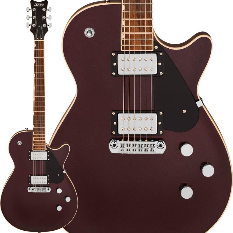 楽器種別：新品GRETSCH/Jet 商品一覧＞＞GRETSCH/新品 商品一覧＞＞エレキギター【50，000円〜100，000円】 商品一覧＞＞その他/GRETSCH 商品一覧＞＞当店のギターは、出荷前に専門スタッフが検品・調整しているので安心です！GRETSCH Electromatic Jet (Dark Cherry Metallic/Rosewood)商品説明Electromatic Collectionは、ピュアなGretschパワーと伝統に忠実な仕様を求めるプレイヤーに最適な製品をラインナップしています。グレッチギターの象徴的なスタイルと優れた演奏性を兼ね備えたElectromatic Jetは、力強いクリーントーンから灼熱のようなオーバードライブサウンドまで、指先ひとつで自在に表現できます。驚きをもたらすこのギターは、妥協なき演奏性、パワフルな多様性、洗練されたパフォーマンスを実現します。＜洗練されたボディコンターとラウンドネックヒール設計を備えたバウンドカーヴドメイプルトップのチェンバードマホガニーボディ＞Electromatic Jetは、カーブドメイプルトップとチェンバー加工されたマホガニーボディが特徴です。卓越したアコースティックバランスを追求して設計されたこの精巧な組み合わせにより、力強いアタックに加え、豊かで存在感のあるミッドレンジ、深みのあるローエンド、そして輝くようなハイエンドが得られます。滑らかに丸められたネックヒール形状によりハイポジションへのアクセスもスムーズで、ボディに施されたさりげないコンフォートコンターが、演奏時の快適さとバランスの取れたフィット感を生み出します。＜滑らかな演奏性を実現する C シェイプのマホガニーネックとバウンドローズウッド指板＞ネックはバランスの取れた丸みのあるCネックシェイプで、テーパードショルダーデザインを採用することですべてのプレイヤーに快適な演奏経験をもたらします。適度な質量感が、全ポジションでの正確な演奏性を実現します。また、ネックに採用されているマホガニー材は力強く豊かなトーンを実現するのに理想的なサウンドキャラクターを備えています。指板は、トーンと演奏性を決定づける非常に重要なパーツです。Electromatic Jetは、のエイジドホワイトバインディングが施された本物の1-plyローズウッド指板を採用しており、滑らかでシルキーな弾き心地と、温かみのあるウッディなトーンを生み出します。＜チューニングの安定性を高めるGRAPHTECH NUBONEナット＞GraphTech製のNuBoneナットは、均一でバランスの取れたトーン、豊かなレゾナンスとサスティンを実現します。弦の最適なブレイクアングルにより理想的なテンション感を確保し、ナット部における弦の引っかかり問題を解消します。長時間に及ぶ激しい演奏においても安定したチューニングを維持します。＜PUREVOLT TWIN SIXハムバッカー＞PureVolt Twin Sixハムバッカーは、美しくダイナミックな表現力に溢れ、プレイヤーを虜にさせるパワーを誇ります。各ピックアップには、正確なアタックと自由自在な柔軟性を実現する、12個の調整可能なポールピースが搭載されています。ネックポジションにはアルニコIVマグネットとプレーンエナメルワイヤー、ブリッジポジションには、アルニコVマグネットは特別に調整されたプレーンエナメルコーティングワイヤーよってペアリングされており、明瞭かつ柔軟なトーンを特徴とした優れたバランスと荒々しいハムバッカーサウンドを生み出します。さらに、真空ワックスポッティングによってノイズや干渉を最小限に抑えます。＜Lockdownロッキングアジャスタブルラップアラウンドブリッジ＞Lockdownロッキングアジャスタブルラップアラウンドテイルピースは、シンプルさと機能性を兼ね備えています。ブリッジとテイルピースが一体化したこのユニットは、サスティンと音の立ち上がりを向上させ、調整可能なサドルによって正確なイントネーションが得られます。ブリッジポストによってブリッジをしっかりと固定することで、弦のエネルギーを最大限に伝達し、安定したチューニングとスムーズな弦交換を可能にします。その結果、よりスケール感の大きい豊かなトーンに加え、パーカッシブなアタックとロングサスティンを実現します。＜洗練されたエレクトロニクス＞Electromatic Jetのコントロール回路は、トーンを完全にコントロールできるよう設計されています。マスターボリュームにはトレブルブリード回路が組み込まれており、音量の大小に関わらず常にトーンの明瞭さを保ちます。マスタートーンは直感的に操作でき、どの設定でも優れたトーンが得られます。また、トーンコントロールのプッシュ／プルスイッチを引き上げることで、歯切れの良い、クリアなシングルコイルサウンドを手に入れられます。センターポジションでは2つのシングルコイルが組み合わさって、ハムキャンセル効果も発揮します。※画像はサンプルです。製品の特性上、杢目、色合いは個体ごとに異なります。商品詳細Body Material： Chambered Mahogany with Maple TopBody Finish： Gloss PolyesterNeck： Mahogany， Performance CNeck Finish： GlossFingerboard： Bound Rosewood， 12 (305 mm)Frets： 22， Medium JumboPosition Inlays： Pearloid Neo-Classic Thumbnail (Bound Rosewood)Nut (Material/Width)： Graph Tech NuBone， 1.6875 (42.86 mm)Tuning Machines： Die-Cast SealedScale Length： 24.875 (632 mm)Bridge： LockDown Locking BridgePickguard： 3-Ply Tortoiseshell (505， 546)， Black Plexi (526， 539)Pickups： PureVolt Twin Six Humbucker (Bridge)， (Middle)， PureVolt Twin Six Humbucker (Neck)Pickup Switching： 3-Position Toggle： Position 1. Bridge Pickup， Position 2. Middle and Neck Pickups， Position 3. Neck PickupSpecial Electronics： Treble Bleed; Push-Pull Pot on Tone Pots for Coil SplitsAuxiliary Switching： Push-Pull on each Tone Control Splits Bridge and Neck Pickups RespectivelyControls： Master Volume with Treble-Bleed， Tone 1. (Neck Pickup)， Tone 2. (Bridge Pickup)Control Knobs： Gretsch Knurled Radio KnobHardware Finish： NickelStrings： Nickel Plated Steel (.010-.046 Gauges)ソフトケース付属イケベカテゴリ_エレキギター_その他_GRETSCH_Jet_新品 SW_GRETSCH_新品 JAN:0885978717415 登録日:2026/02/06 エレキギター グレッチ ジェット