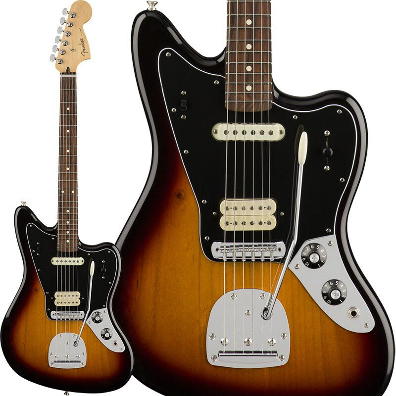 楽器種別：新品エレキギター/Fender MEX 商品一覧＞＞エレキギター/Fender MEX/Player 商品一覧＞＞エレキギター【65，000円〜130，000円】 商品一覧＞＞当店のギターは、出荷前に専門スタッフが検品・調整しているので安心です！Fender MEX Player Jaguar (3 Color Sunburst) [Made In Mexico]商品説明Fender Player Seriesフェンダーのクラシックサウンドにモダンなタッチを加えたスタイリッシュでおしゃれなPlayer Jaguarは、他にはないセクシーな弾き心地を実現します。新たなコードやメロ ディに挑戦したり、新しいサウンドやトーンを追究しながら全く違ったプレイをしたく なるようなギターです。クロームメッキのアクセントがスポットライトに映え、新しい 楽曲を作り新たな音楽ジャンルを切り開いた数多くのアーティストたちにインスピレー ションを与えてきた、本物のサウンドと機能、フィーリングを備えたギターです。伝統を重んじながら革新的なスピリットを維持するPlayerシリーズのハムバッカーブリッジピックアップは、力強くウォームなサウンドで、シングルコイルのネックピックアップが、モダンなエッジを効かせたクリスピーでアーティキュレートな本格的フェン ダートーンを実現します。さらに、ブリッジピックアップをシングルに分割するスライ ドスイッチが付き、本物のフェンダーシングルコイルのサウンドでトーンにバリエーショ ンを与えます。スムーズなフィニッシュで弾きやすいモダン Cシェイプのメイプルネックは、あらゆるプレイスタイルにフィットします。モダンな 9.5 インチラジアスのフィ ンガーボードに打ち込まれたミディアムジャンボフレットは 22 フレットに拡張され、さまざまな音楽的表現を可能にしています。また、フローティングトレモロテイルピー スに搭載された 6 サドルのヴィンテージスタイルのアジャスタブルブリッジが、サウンドに独自の表現を加えます。さらに、マスターボリュームとトーンコントロール、3Way ピックアップスイッチ、3層 ピックガード、シンセティックボーンナット、デュアルウィングストリングツリー、シールドチューニングマシン、F の刻印が入った4 ボルトのネックプレートが、本物のフェンダーを象徴しています。Player Jaguar はプレイする意欲をかき立て、新しい何かを生み出すのに最適なギターです。商品詳細Body:AlderBody Finish:Gloss PolyesterBody Shape:JaguarNeck Material:MapleNeck Finish:Satin Urethane Back with Gloss Headstock FaceNeck Shape:Modern CScale Length:24 (610 mm)Fingerboard:Pau FerroFingerboard Radius:9.5 (241 mm)Number of Frets:22Frets Size:Medium JumboString Nut:Synthetic BoneNut Width:1.650 (42 mm)Position Inlays:White DotsTruss Rods:StandardTruss Rod Wrench:3/16 Hex (Allen)Bridge Pickup:Player Series Alnico 3 Jaguar HumbuckingNeck PickupPlayer Series Alnico 2 Jaguar Single-CoilControlsMaster Volume， Master TonePickup Switching3-Position Blade: Position 1. Bridge Pickup， Position 2. Bridge and Neck Pickups， Position 3. Neck PickupPickup Configuration:HSBridge:6-Saddle Vintage-Style Adjustable with Floating Tremolo Tailpieceソフトケース付属イケベカテゴリ_ギター_エレキギター_Fender MEX_Player_新品 JAN:0885978911028 登録日:2021/05/26 エレキギター フェンダー ふぇんだー フェンダーMEX フェンダーメキシコ