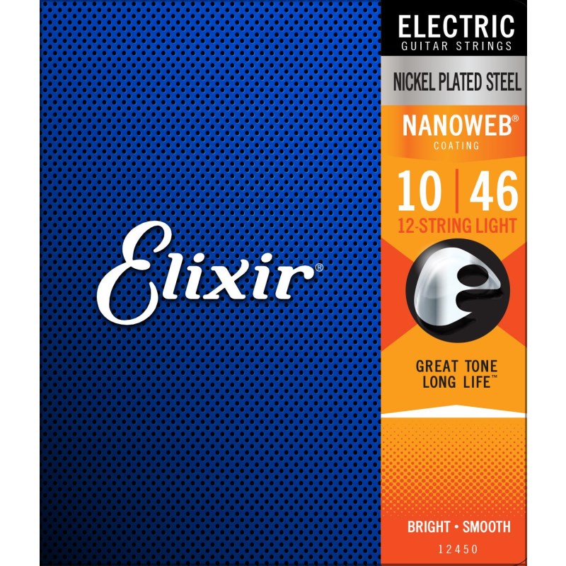 楽器種別：新品エレキ弦/ELIXIR 商品一覧＞＞エレキ弦【〜5，000円】 商品一覧＞＞品揃え豊富な当店なら弦、パーツ、ケーブルなどのアクセサリーがまとめて揃います！ELIXIR Electric Nickel Plated Steel with NANOWEB Coating #12450 (12-string Light/10-46)商品説明Electric Guitar Strings with ultra-thin NANOWEB coatingエレキ弦 NANOWEBコーティングは、従来のエレキ弦と変わらない存在感、迫力、細やかな表現を提供しながら、従来のエレキ弦とは比較にならない音質の長寿命を提供するエリクサーエレキ弦の定番です。・巻き弦をすっぽりと覆う唯一のコーティング技術が、巻き線の隙間に汚れが入り込むのを防ぐ・他のコーティング／ノンコーティング弦と比べて高音質・長寿命・弾きたいと思った時にいつでも演奏が可能・滑らかな弾き心地で演奏性が向上・フィンガーノイズが減り、ライヴ、レコーディングのどちらにも最適・耐腐食加工を施したAnti-Rustプレーン弦を採用し、1セットすべての弦で長寿命を実現・交換の頻度が減り、その分演奏に集中できる商品詳細品番: 12450ゲージ: 12-String Light主弦(.010 .013 .017 .026 .036 .046)複弦(.010 .013 .009 .012 .018 .026)イケベカテゴリ_弦・アクセサリー・パーツ類_エレキ弦_ELIXIR_新品 JAN:0733132124503 登録日:2022/04/29 エレキギター弦 ギター弦 エレキ弦 エリクサー