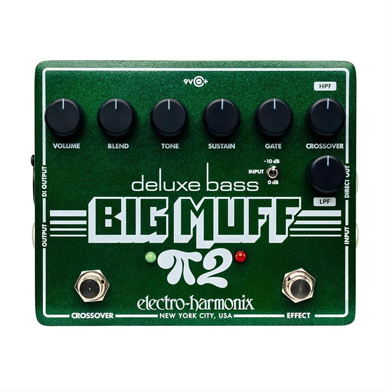 楽器種別：新品Electro Harmonix/新品 商品一覧＞＞エフェクター【20，000円〜40，000円】 商品一覧＞＞ベース用エフェクター/ベース用ディストーション・オーバードライブ/Electro Harmonix 商品一覧＞＞安心してお買い物頂けるよう、コンパクトもマルチも丁寧梱包でお届けします！Electro Harmonix Deluxe Bass Big Muff Pi 2商品説明「より深く、より激しく、より自由に」 ベーシストのためのデラックス仕様 Deluxe Bass Big Muff Pi 2は、かつて失われたDual Op-Amp仕様のBig Muff 2 回路をベースに、柔軟な音作りとプロ仕様の機能を追加した究極のベースファズです。 Big Muffならではのミッドレンジの存在感と圧倒的なサステインに加え、これまで以上に自由度の高いサウンドメイクを実現します。 BLENDコントロールにより原音とファズサウンドを自在にミックスでき、低域の芯を保ちながら強烈なファズサウンドを構築可能。さらにノイズゲートを搭載し、不要なノイズを抑えたタイトなサウンドを実現します。 本機最大の特徴であるCROSSOVERセクションは、信号をファズ側とクリーン側に分割。 ファズ側にはハイパスフィルター（HPF）、クリーン側にはローパスフィルター（LPF）を 適用し、それぞれの帯域を個別にコントロールできます。これにより、抜けの良い高域ファズと 重厚でクリーンな低域を両立した理想的なベースファズサウンドを生み出します。 さらにDI OUTPUT（XLR）とDIRECT OUTを備えた拡張I/Oセクションを搭載。 ステージからレコーディングまで幅広い環境に対応します。DIRECT OUTからは原音の バッファード出力を、DI OUTPUTからはエフェクト後の信号を直接ミキサーやレコーディング 機器へ送ることが可能です。 また、フットスイッチはラッチ／モーメンタリーの両動作に対応。通常のオン／オフ切り替え だけでなく、踏んでいる間だけファズを有効にする瞬間的な演出も可能です。商品詳細回路：アナログ バイパス：バッファードバイパス消費電流：45mA 電源：9VDC センターマイナス 電源アダプター付属：あり 入力インピーダンス：2.2MΩ 出力インピーダンス：550Ω サイズ：146(W) × 121(D) × 64(H) mmイケベカテゴリ_エフェクター_ベース用エフェクター_ベース用ディストーション・オーバードライブ_Electro Harmonix_新品 SW_Electro Harmonix_新品 JAN:0683274012759 登録日:2026/06/16 エフェクター コンパクトエフェクター ストンプボックス エレハモ エレクトロハーモニクス エレクトロハーモニックス