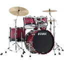 楽器種別：新品ドラムセット/TAMA 商品一覧＞＞ドラムセット【170，000円〜320，000円】 商品一覧＞＞安心してお買い物頂けるよう、スネアもシンバルも丁寧梱包でお届けします！TAMA Starclassic Walnut/Birch 4pc Drum Kit - Molten Dark Raspberry Fade [WBS42S-MDR]商品説明【スタークラシック・ウォルナット／バーチ・ドラムセットに、2022年モデルの新色が追加！】[Starclassic Walnut/Birch]近年の驚異的なドラムテクニックの向上は、タムやフロアタムのみならず、個性的なサウンドのシンバルやパーカッションを斬新に取り入れることで、かつてないほど表情豊かな表現方法を用いるアプローチをますます可能にしました。この新たな潮流の中でStarclassicが目指したのは、そのような多彩な音使いを際立たせるためのしっかりとした存在感を示しつつも、音の分離を明確にすることで、プレイヤーの表現を的確に周りへ伝えることができるドラムサウンドです。それを実現するため我々は既存のシェルマテリアルに捕らわれない、ありとあらゆる可能性を探る研究を重ねました。そして数えきれないほどの試行錯誤の結果辿り着いたのが、このハイブリッドシェルWalnut/Birchです。新たな、そしてこれからの時代に求められるサウンドを提供する新しいStarclassicの形。それがこのStarclassic Walnut/Birchです。●Walnut/Birch Hybrid ShellsWalnut材特有の中低域の丸みを帯びた暖かみと高級感溢れた芯のあるシェル鳴りに、Birch材のはっきりした音像とソリッドなアタックを組み合わせたハイブリッドシェルを採用。この組み合わせによりシェル単体の鳴りは保持しながらも、ドラムセット全体でのサウンドを調和させるフォーカスされたサウンドは、バンドの中での存在感を発揮しつつも、コントロールされたサスティーンと明確な音像、そして何より叩いていて心地よい温かな響きを可能にします。また、シェル内面には艶消しのクリア塗装を施すことで、見た目の美しさだけでなく、明瞭でまとまりのあるサウンドをもたらします。●Star-Cast Mounting Systemタムタムのシェルの鳴りを妨げないように、フープ部分を手で掴んで持った状態 を想定してStarclassicシリーズに採用しているのがStar-Cast Mounting Systemです。タムホルダーのLロッドとの連結部分には、レバーのON/OFFを切り替えるだけでメモリーロックを着脱できる機構を採用。セットアップとティアダウンが簡単に行えるようになりました。●Quick-Lock Tom BracketsQuick-Lock Tom Bracketは、Super Resonant Mounting SystemとSTARシリーズのフロアタムブラケットの為に開発された画期的な新機構。タムタムやフロアタムのセットアップやティアダウンを素早く、簡単に行えるだけではなく、一度セッティングしたタムタムの高さやフロアタムの脚の長さを再現する際に、これまでのようにメモリーロックを別に取り付ける必要が無い仕組みです。●Die-Cast Hoops高い剛性を持つ亜鉛ダイキャスト製フープが、ヘッドとフープの接触面を常に垂直に保ちシビアなチューニングにも敏感に対応します。基音のはっきりしたパワーのあるサウンドも大きな魅力。商品詳細＜セット内容＞22×16 Bass Drum10×8 Tom Tom12×9 Tom Tom16×14 Floor TomDouble Tom Holder (MTH1000)＜スペック＞フィニッシュ：Molten Dark Raspberry Fade (MDR)バスドラムシェル：8mm，5ply Birch ＋ 2 inner ply American Black Walnutタム＆フロアタムシェル：6mm，4ply Birch ＋ 2 inner ply American Black Walnutバスドラムフープ：Wood Hoopタム＆フロアタムフープ：Die-cast Hoopタムマウント：Star-Cast Mounting Systemフロアタムブラケット：Quick-Lock Tom Bracketバスドラムヘッド：EVANS EQ4 Clear for Batter Side，TAMA Original Black for Front Sideタム＆フロアタムヘッド：EVANS G2 Clear for Batter Side，EVANS G1 Clear for Bottom Side※画像はイメージです。スネアドラム、シンバル、タムホルダー以外のハードウェアは別売となります。イケベカテゴリ_ドラム_ドラムセット_TAMA_新品 JAN:4549763307484 登録日:2022/05/17 ドラムセット ドラムキット タマ