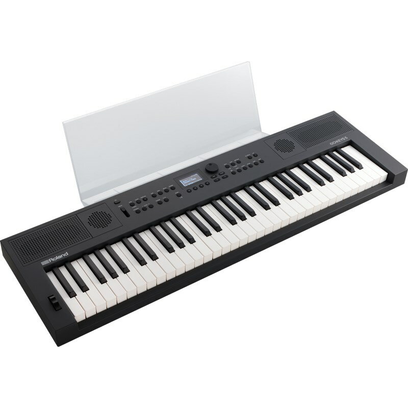 楽器種別：新品Roland/新品 商品一覧＞＞シンセサイザー・電子楽器【45，000円〜95，000円】 商品一覧＞＞その他電子楽器/Roland 商品一覧＞＞鍵盤楽器買うなら、当店で！専門スタッフが迅速丁寧に対応します！Roland GOKEYS5-GT【MRGKS3/5（専用譜面立て）セット】商品説明★専用譜面立てのセット！弾く、つくるをこの 1 台で。初心者から経験者まで音楽をフルに楽しめるキーボード。GO:KEYS 5 は、スタイリッシュでスリムなボディに演奏や音楽制作、弾き語りまで楽しめる機能が満載のキーボードです。鍵盤の演奏経験がない方はもちろん、曲づくりやライブ配信用のセカンド・キーボードとして、幅広く活躍するポータブル・キーボードです。GO:KEYS 5には、そのシンプルな外観からは想像できないほどの驚異的なサウンドやパワフルで高品位なスピーカー、洗練された自動伴奏機能、現代のライフスタイルにマッチしたさまざまな機器との接続など、音楽を存分に楽しむための機能を凝縮。演奏や曲づくりを誰でも簡単に楽しむことができ、ステージやスタジオ、ライブ配信など、あらゆるシチュエーションで活躍します。1. インテリアにマッチするスタイリッシュなデザインとカラー2.　強弱表現に対応した 61 鍵の鍵盤3.　ローランドのフラッグシップ・シンセサイザーで採用され、50 年にわたり最新の音楽シーンを彩ってきた 1，000 種類以上のサウンドを内蔵した音源 ZEN-Core4.　さまざまなジャンルの演奏を楽しめる 200 種類以上の自動伴奏スタイル5.　すぐに使える 300 種類以上のプリセット・コード・パターンを内蔵、コード進行の編集も可能で自由度の高いコード・シーケンサー機能6.　Roland Cloud より自動伴奏スタイルと音色を追加可能7.　自分の演奏を録音できるレコーダー機能8.　単三電池駆動に対応、パワフルなステレオ・スピーカーでどこでも演奏を楽しめる9.　曲制作に活躍するBluetooth オーディオ /MIDI 機能10. 外部スピーカーとの接続やレコーディング時に役立つ独立のステレオ・アウトプット端子（GO:KEYS 5）、Phones/ アウトプット端子（GO:KEYS 3）11. パソコンでの音楽制作に役立つUSB オーディオ/MIDI 対応のUSB Computer 端子12. USB メモリーに保存したオーディオ・ファイルを再生したり、本体設定のバックアップが可能なUSB メモリー端子13. Roland Cloud Connect（別売）に付属のワイヤレス・アダプター WC-1 専用端子を装備（GO:KEYS 5 のみ／ GO:KEYS 3 は USB メモリー端子と兼用）14. Roland Cloud Connect（別売）に対応し、スマートフォンからワイヤレスで RolandCloud のコンテンツを閲覧 / 視聴 / ダウンロード可能【GO:KEYS 5 のみ】11. マイク端子と多彩なボーカル・エフェクト12. スマートフォンや音楽プレーヤーを接続できるステレオ入力端子13. パッシブラジエーター方式のスピーカーによるクリアで高品質なサウンド商品詳細■ GO:KEYS 5　主な仕様【音源】ZEN-Core●音色：1，154 音色、74 ドラムキット　Roland Cloud から提供される Sound Packs および Wave Expansion を利用可能●エフェクト：Tone MFX：2 系統 /93 種類、Total MFX：1 系統 /15 種類、リバーブ：1 系統 /4 種類【鍵盤】61 鍵（ボックス型鍵盤、ベロシティ対応）●鍵盤タッチ：キー・タッチ：9 段階、固定【スピーカー・システム】●スピーカー：5cm × 2（スピーカー・ボックス付き）、パッシブラジエータ× 2【Bluetooth】Bluetooth 標準規格 Ver 5.0、対応プロファイル：A2DP（オーディオ）、GATT（MIDI overBluetooth Low Energy）、対応コーデック：SBC（SCMS-T 方式によるコンテンツ保護に対応）【自動伴奏】●スタイル：プリセット：203 スタイルRoland Cloud から提供される Z-Style Packs を利用可能● フ ァ ン ク シ ョ ン：Start、Stop、Intro、Ending、Sync Start、Variation1、Variation2、Variation3、Variation4、Part Mute●コード・シーケンサー：プリセット・コード・パターン：304 種類【シーン】●ユーザー・シーン：256　※インポート／エクスポート可能【データ再生】●再生可能データ：専用 MIDI フォーマット、オーディオ・ファイル（WAV 形式：44.1kHz、16 ビット・リニア、MP3 形式：44.1kHz、64kbps 〜 320kbps、要 USB メモリー）【レコーダー】●録音可能データ：専用 MIDI フォーマット（99 曲、1 曲あたり約 70，000 音記憶）、オーディオ・ファイル（WAV 形式：44.1kHz、16 ビット・リニア、要 USB メモリー）●マスターチューニング：415.3 〜 466.2Hz（0.1Hz 単位）●マイクエフェクト：オート・ハーモニー（9 種類）、ボイス・トランスフォーマー（オクターブ：± 1、フォルマント：± 12 semitones）、コンプレッサー（タイプ：Soft、Normal、Hard）、ノイズサプレッサー（閾値：-96dB 〜 0dB）【便利な機能】メトロノーム（テンポ／拍子／強拍／パターン／音量／音色変更可能）、トランスポーズ（キーボード／スタイル：半音単位）、オクターブ・シフト、デュアル、スプリット（スプリット・ポイント設定可能）、センター・キャンセル、アルペジエータ、オート・オフ【その他】●ディスプレイ：グラフィック LCD 128 × 64 ドット●コントロール：Master Volume スライダー、ピッチベンド・ホイール●接続端子：DC In 端子、Hold pedal 端子（別売ペダル使用時連続検出対応）、Controlpedal 端子（別売ペダル使用時連続検出対応）、Input Stereo 端子：ステレオ・ミニ・タイプ、Output（L/Mono、R）端子：標準タイプ、Mic Input 端子：標準タイプ、USB COMPUTER 端子：USB Type-C（R）（クラス・コンプライアントによるオーディオ、MIDI 通信）、USB MEMORY 端子：USB A（マスストレージ）、EXT DEVICE 端子：USBA（Roland Cloud Connect WC-1）、Phones/Headset 端子：ステレオ・ミニ・タイプ●電源：AC アダプターまたはアルカリ電池／ニッケル水素電池（単 3 形：別売）× 8　※マンガン電池は使用できません。●消費電力：消費電力：9W（付属 AC アダプター使用時）●連続使用時の電池の寿命：充電式ニッケル水素電池：約 6 時間（容量 1，900mAh使用時）、アルカリ電池：約 5 時間　※使用状態によって異なります。【外形寸法】譜面立てをはずしたとき：950（幅）× 286（奥行）× 87（高さ）mm別売り専用譜面立て含む：950（幅）× 395（奥行）× 245（高さ）mm【質量】4.9kg ／ 5.5kg（別売り専用譜面立て MRGKS3/5 使用）【付属品】クイック・スタート、「安全上のご注意」チラシ、AC アダプター、電源コード、保証書【別売品】専用譜面立て：MRGKS3/5、キーボード・スタンド：KS-11Z、KS-13、KS-20X、ダンパー・ペダル：DP シリーズ、エクスプレッション・ペダル：EV-5、ワイヤレス・アダプター：WC-1イケベカテゴリ_シンセサイザー・電子楽器_その他電子楽器_Roland_新品 SW_Roland_新品 JAN:4957054521738 登録日:2024/04/13 シンセサイザー シンセ Synth ローランド ろーらんど