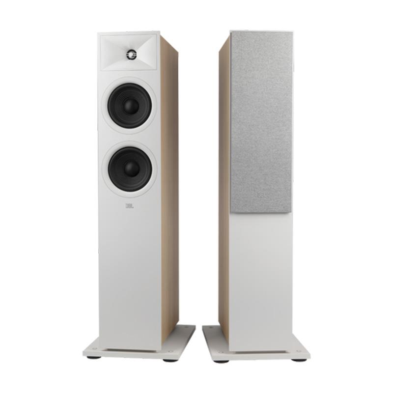楽器種別：新品JBL/新品 商品一覧＞＞レコーディング【85，000円〜165，000円】 商品一覧＞＞モニタースピーカー/モニタースピーカー/JBL 商品一覧＞＞パワーレックは、専門スタッフに気軽に相談できる渋谷発のDTM・レコーディング機材専門フロアです。JBL Stage 260F (ホワイト)(ペア)(フロア型スピーカー)(ジェイビーエル)(Stageシリーズ)(ホームオーディオ)(アルミニウムドームツイーター)(260FWHT)【国内正規品・1年保証】商品説明【製品の特長】世界的に知られた当社施設アコースティック・エンジニアリング・センター・オブ・エクセレンス（カリフォルニア州ノースリッジ）で設計された Stage 260FはJBL Stage シリーズでは中型サイズのフロア型スピーカーです。当フロア型スピーカーは、特許取得済み次世代型ハイディフィニション・イメージング（HDI）ウェーブガイド、1インチ（25mm）のアノダイズド・アルミニウム・ドームツイーター、および6.5インチ（165mm）のポリセルロース・リブドコーン・ウーファーを備えた2.5ウェイデザインとしており、JBLならではの深い低音を実現します。●2×6.5インチ（165mm）ポリセルロース・リブドコーン・ウーファー260Fは、ポリセルロース・リブドコーン・ウーファーを搭載しています。当ピュアパルプコーンは、剛性を向上させるために他の素材を独自に組み合わせており、縁のデザインは伝説的なJBLデザインを反映しています。これらのウーファーが生み出す低音は、深く、正確で、部屋を包み込みます。●次世代型HDIウェーブガイド搭載1インチ（25mm）径アノダイズド・アルミニウム・ドームツイーターこれまで積み重ねたウェーブガイドの設計・研究を通し、JBLは指向性の改善、回折の低減、軸上および軸外でのニュートラルな周波数特性を実現する、複雑かつ特徴的な形状を開発しました。Stage 2のHDIホーンは、アノダイズド・アルミニウム・ドームツイーターと組み合わせることで、効率性とダイナミクスを高めます。●240H Atmosモジュールに対応260Fは240Hと完璧に組み合わさり、あなたのシステムにDolby Atmosが加わることで、さらにリスニング体験が充実します。専用のAtmos 5ウェイ・スピーカー端子によりケーブルが隠れ、シームレスな外観を作り出します。●高精度2.5ウェイ・クロスオーバー260Fフロア型モデルの特徴は独自の2.5ウェイ・クロスオーバーデザインです。このユニークなデザインは、ツイーターの出力の真下にトップ・ウーファーをクロスオーバーさせ、もう一方のウーファーは低い周波数でクロスオーバーさせます。これによりダイナミックな中音域が生み出されると同時に、両方のウーファーが可能な限り深くパワフルな低音を広げます。これにより、しっかりしたローエンドで安定したバランス感のあるサウンドが得られるので、聴覚だけでなく身体でも体感できます。 Stage 2シリーズのクロスオーバーには、プレミアムコンポーネントが使用されています。高音域セクションは、歪みを軽減し音響性能を向上させるエアコアインダクタとマイラーコンデンサを備えています。低音域セクションは、積層コアインダクターおよび電解コンデンサを備えています。これらのプレミアム材料は、より多くの電力を処理し、エネルギーをより速く送信するため、システム性能が向上します。●マグネット付きグリルStage 2では、磁気的に取り付けられたグリル、独自のトリムリング、フローティングフロントバッフルデザインなど、ライン全体にプレミアムなディテールを秘めています。同価格帯のスピーカーにはあまり見られない高級さです。●フレアー付一体型デュアルポート リアバスレフ方式260Fにはフレアー付一体型デュアルポートが搭載されています。この新しいフレア設計により、スピーカーキャビネットから出る際の空気の速度が低下し、出力の詰まりや色付けがなくなります。●5ウェイ・スピーカー端子頑丈な5ウェイ・スピーカー端子により、リスナーは高品質な接続を選択できます。●統合されたワイヤー管理を備えた専用のATMOS5ウェイ・スピーカー端子260Fは、スピーカーの上部および下部に専用のAtmos5ウェイ・スピーカー端子があり。この独自のデザインによりケーブルが隠れるため、すっきりとした外観になります。Atmosターミナルを使用しない場合は、カバーを付けることができます。【製品の仕様】仕様一覧タイプフロア型スピーカーシステム低音域ドライバ2×6.5 インチ (165mm) ポリセルロース・リブドコーン・ウーファー高音域ドライバ1インチ（25mm）アノダイズド・アルミニウムウェーブガイド次世代HDI推奨アンプ出力20〜225W周波数特性 ±6dB40Hz〜25kHz感度 @ 1M、 2.83V90dB公称インピーダンス6Ωクロスオーバー周波数1.3kHz／1.7Khzエンクロージャチューニングフレアー付一体型デュアルポート リアバスレフ方式仕上げエスプレッソサイズ寸法（H×W×D）1036mm×310mm×381mmベースなしの寸法（H×W×D）1036mm×200mm×354mm製品重量19.5kg輸送重量24.1kg出荷数量単位1台■同梱物260F×2台座×2取り付けねじ×8フロアスパイク×8ツール×2スピーカーグリル×2安全シート×2クイックスタートガイド×2※ご購入いただいた製品を長く安心してご利用いただくため、 JBL国内サイトでの製品登録（無料）をおすすめしています。※詳細な製品仕様はメーカーサイトをご確認お願い致します。※ご使用前にご利用環境や動作状況などを予めご確認の上、ご購入をお願い致します。※商品の仕様、価格並びに付属品などは予告なく変更することがあります。#ジェービーエル#ジェイビーエルイケベカテゴリ_レコーディング_モニタースピーカー_モニタースピーカー_JBL_新品 SW_JBL_新品 JAN:4968929221929 登録日:2026/07/14 モニタースピーカー スタジオモニター
