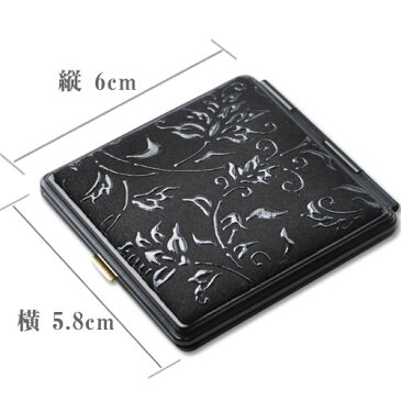 印伝・ミラー・手鏡・コンパクトミラー【印伝ミラー・スタンドミラー・ハンドミラー・革製 】5015・黒/黒 花唐草