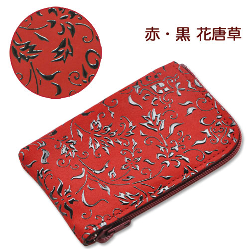 印伝 小銭入れL型【印傳屋 財布・小銭入れ・コインケース・革製・カード入れ】1001・赤／黒　花唐草(L..