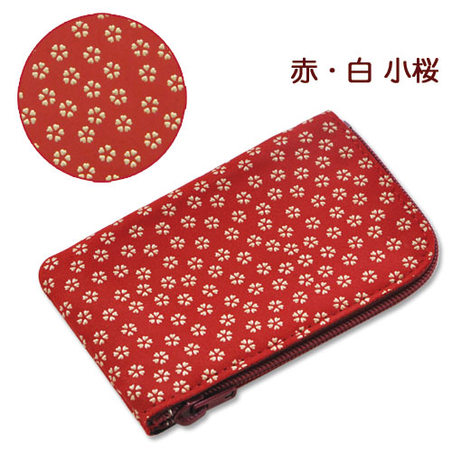 印伝 小銭入れL型【印傳屋 財布・小銭入れ・コインケース・革製・カード入れ】1001・赤／白　小桜(L型）