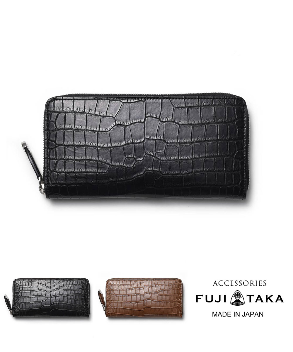 FUJITAKA ACCESSORIES クロコダイル 純札 ラウンドファスナー長財布 カード段12　(シェルビー)　≪ワニ革 ワープロラックス カーフ 高級素材 日本製 お祝い メンズ 社会人 金運 　クリスマス クリスマスギフト クリスマスプレゼント ≫のサムネイル