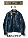 【送料無料】Y 039 2 leather ワイツーレザー：INDIGO HORSE SINGLE RIDES JACKET インディゴホース シングルラ イダース ジャケット IR-42 革ジャン 本革 ホースハイド 馬革 ジャケット メンズ レザージャケット ネイビー インディゴ indigo