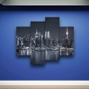 フォトパネル New York Hudson River 4枚セット 分割 ニューヨーク 夜景 キャンバス モダン シティ モノトーン 玄関 パネル アートパネ...