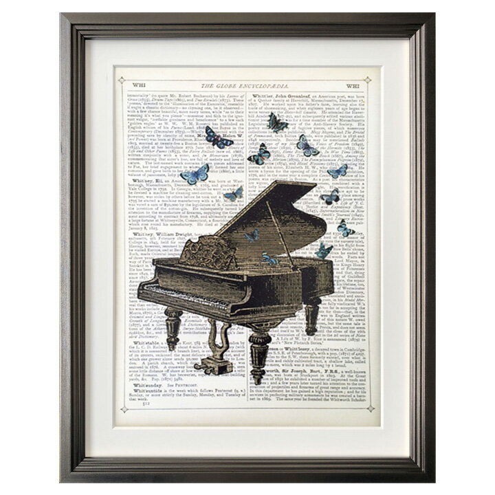 アートパネル Marion McConaghie マリオン・マコネギー Piano & Butterflies モダン 玄関 アートフレーム アートポスター おしゃれ 絵画 額入り フレーム付き 芸術 インテリア 壁掛け リビング プレゼント 新生活 インダストリアル ヴィンテージ 送料無料 ssx