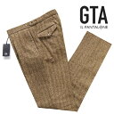 ジー・ティーアー 【SALE】ジーティーアー GTA ／ 【国内正規品】 ／ 22-23AW ウールシルクツイードヘリンボーンサイドアジャスター1プリーツパンツ「SERGIO」（ライトブラウン）／ セルジオ 秋冬 メンズ イタリア スラックス セミワイドパンツ