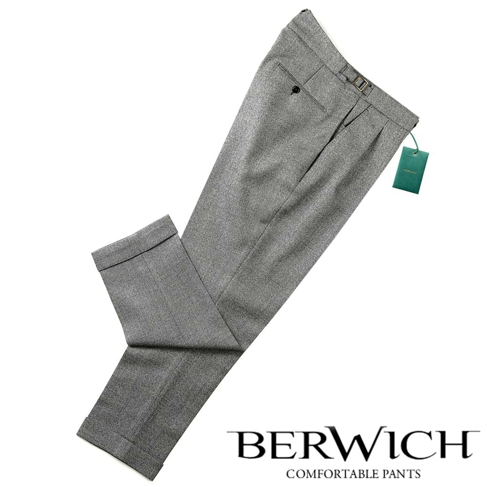 楽天粋な着こなし　楽天市場店【SALE】ベルウィッチ BERWICH ／ 【国内正規品】 ／ 23-24AW ウールシャークスキンサイドアジャスター2プリーツパンツ「SCOTCH」（GREY／ミディアムグレー）／ スコッチ 秋冬 メンズ イタリア ベルトレスパンツ 無地