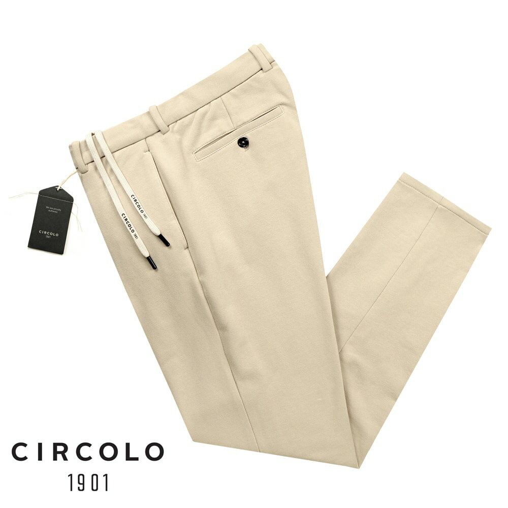 楽天粋な着こなし　楽天市場店【SALE】チルコロ 1901 CIRCOLO 1901 ／ 【国内正規品】 ／ 23-24AW 製品染めコットンストレッチ裏起毛ジャージー1プリーツパンツ「CN4009」（CACHEMIRE／クリームベージュ）／ 秋冬 メンズ イタリア ボトムスパンツ 無地