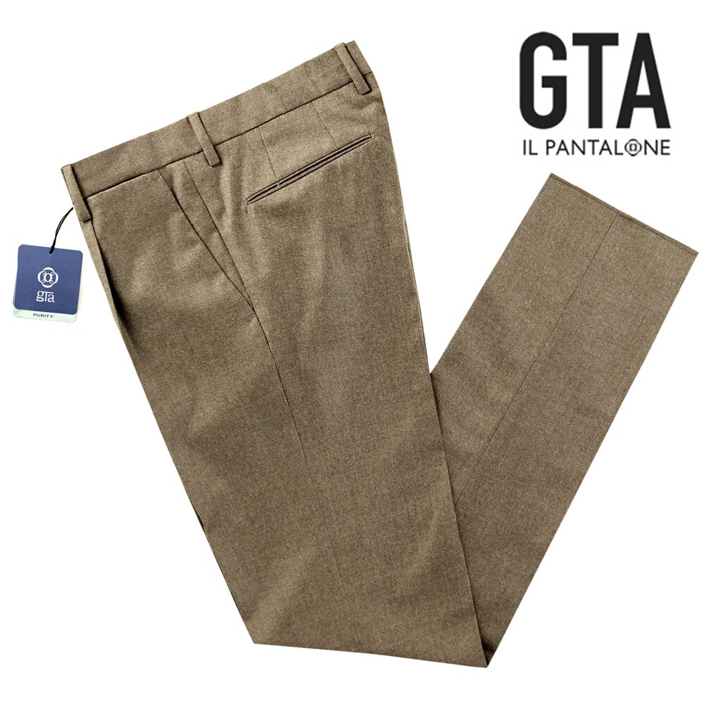 ジー・ティーアー 【ポイント10倍】【SALE】ジーティーアー GTA ／ 【国内正規品】 ／ 23-24AW ANGELICO Super100’sウールサキソニー1プリーツパンツ「811」（グレイッシュブラウン）／ 秋冬 メンズ ボトムス スラックス ビジネス 無地 アンジェリコ