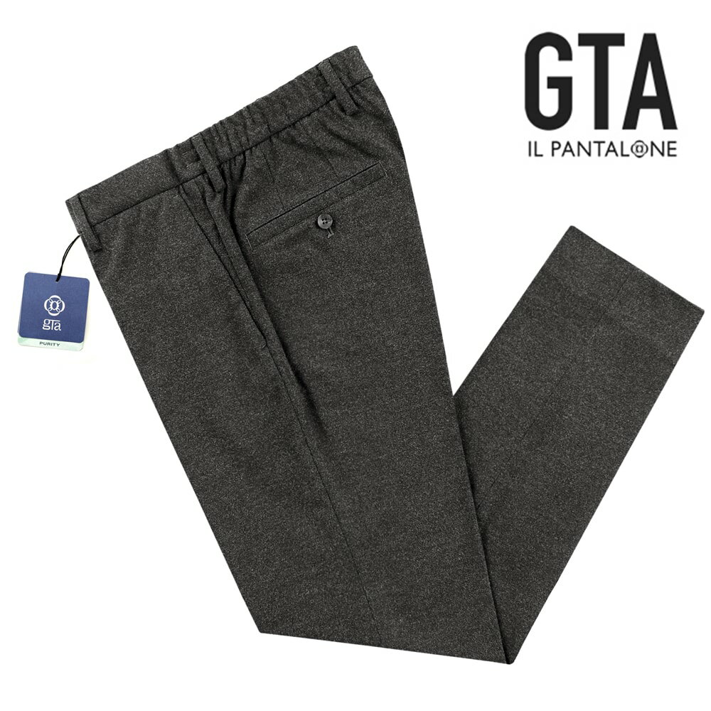 ジー・ティーアー 【ポイント10倍】【SALE】ジーティーアー GTA ／ 【国内正規品】 ／ 23-24AW ストレッチテクノフランネルシャーリングパンツ「DAVIDE」（チャコールグレー）／ ダビデ ダヴィデ 秋冬 メンズ イタリア フランネルパンツ 無地