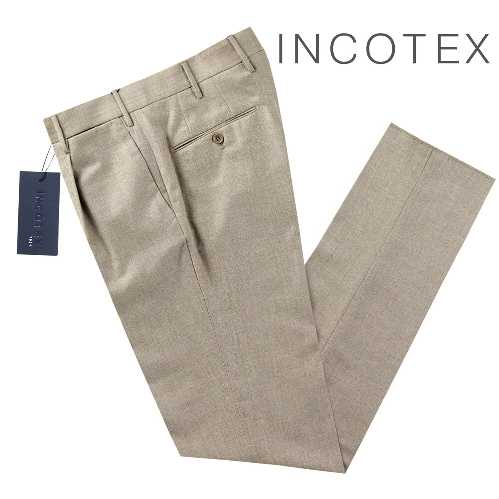 【SALE】インコテックス INCOTEX ／ 【国内正規品】 ／ 23-24AW Super100’sウールフランネル1プリーツパンツ「1T0031-1645A」（アイスベージュ）／ 秋冬 メンズ ボトムス スラックス ウールパンツ フラノ サキソニー 無地