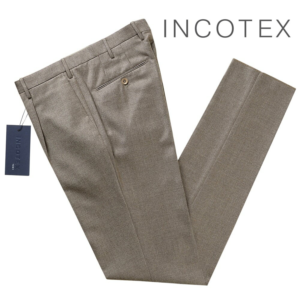 【スーパーSALE／返品・交換不可】インコテックス INCOTEX ／ 【国内正規品】 ／ 23-24AW Super100’sウールフランネル1プリーツパンツ 1T0031-1645A グレーベージュ ／ 秋冬 メンズ ボトムス …