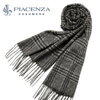 ピアチェンツァ PIACENZA ／ シルクカシミヤカルゼグレンチェック中判マフラー「83649」（ブラック×ホワイト）【ラッピング対応】／ ストール メンズ イタリア ビジネス ギフト 英国柄 中判マフラー カシミヤマフラー