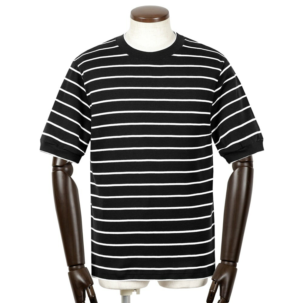 メゾン コルニション MAISON CORNICHON ／  ／ 7オンスコットンフライスボーダー半袖クルーネックカットソー「NEW STRIPE」（NOIR×BLANC／ブラック×ホワイト）／ オールシーズン メンズ フランス Tシャツ ティーシャツ