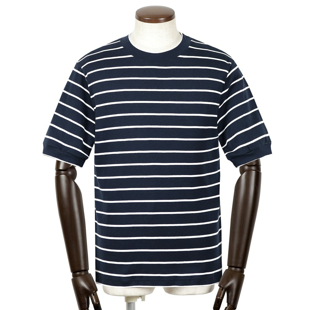 メゾン コルニション MAISON CORNICHON ／  ／ 7オンスコットンフライスボーダー半袖クルーネックカットソー「NEW STRIPE」（NAVY×BLANC／ネイビー×ホワイト）／ オールシーズン メンズ フランス Tシャツ ティーシャツ