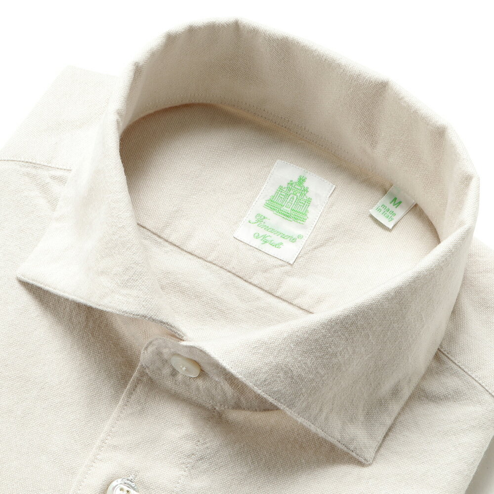 フィナモレ Finamore ／ 【国内正規品】 ／ 24-25AW 製品洗いコットンブラッシュドオックスフォードワンピースカラーシャツ「PANTELLERIA」（ライトベージュ）／ 秋冬 メンズ イタリア オンオフ兼用 無地